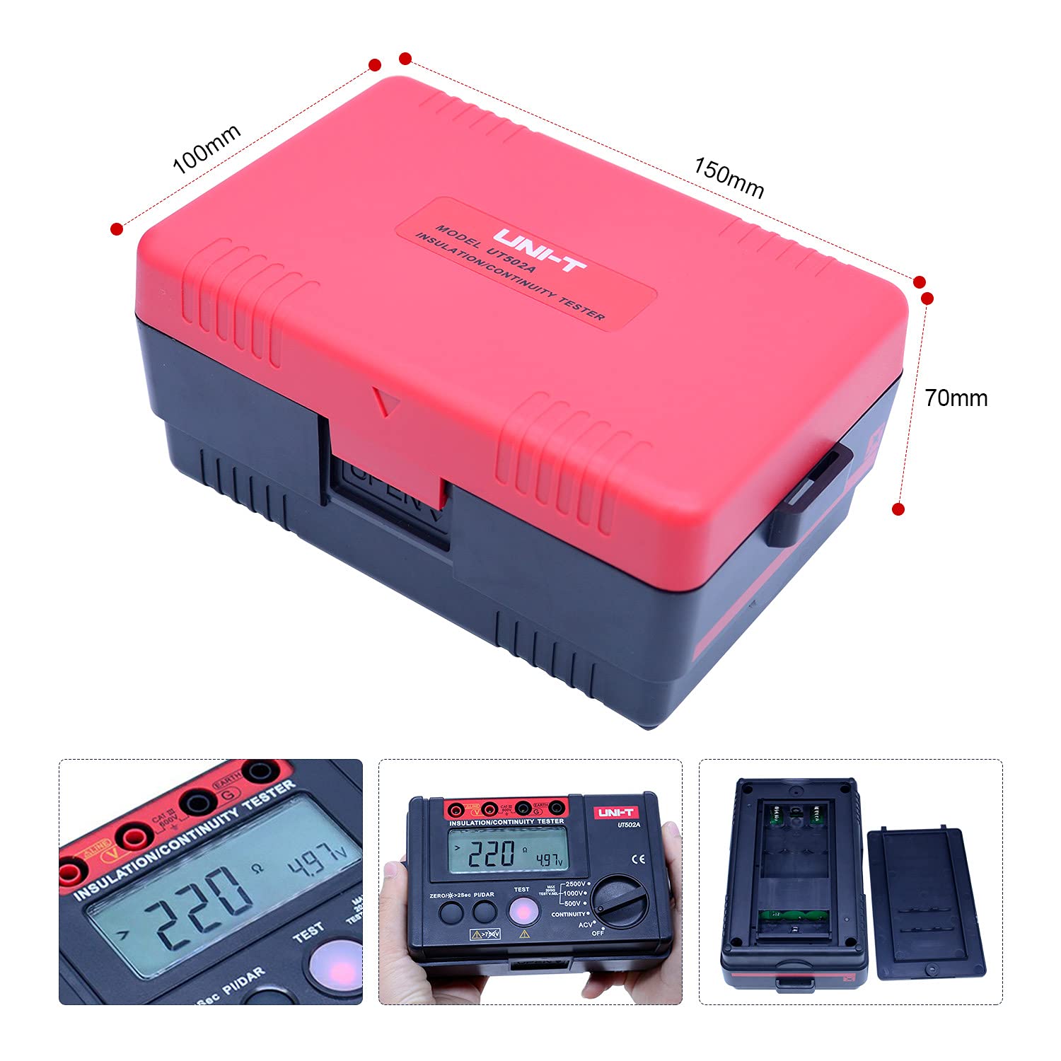 UNI-T UT502A 2500V Digital Insulation Resistance Tester - Megohmmeter with LCD Backlight, High Voltage Voltmeter & Continuity Tester for Electrical Safety Testing - Perfect for Electricians, HVAC Technicians & Industrial Maintenance