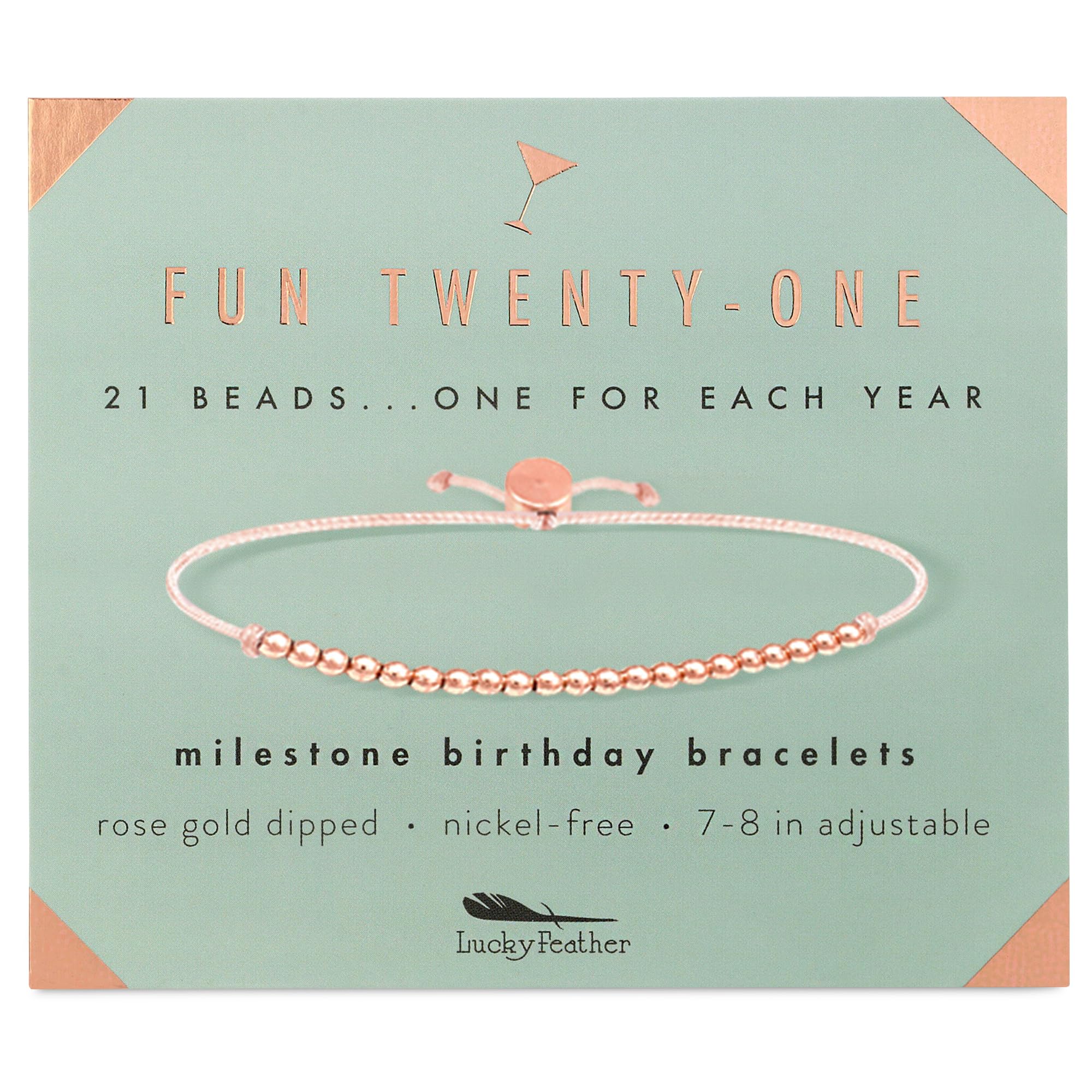 21st Birthday Gifts for Women - 14K Gold Dipped Beads Adjustable Bracelet | Lucky Feather Charm | Elegant Jewelry Gift for Her | Perfect for Parties, Graduation & Special Occasions