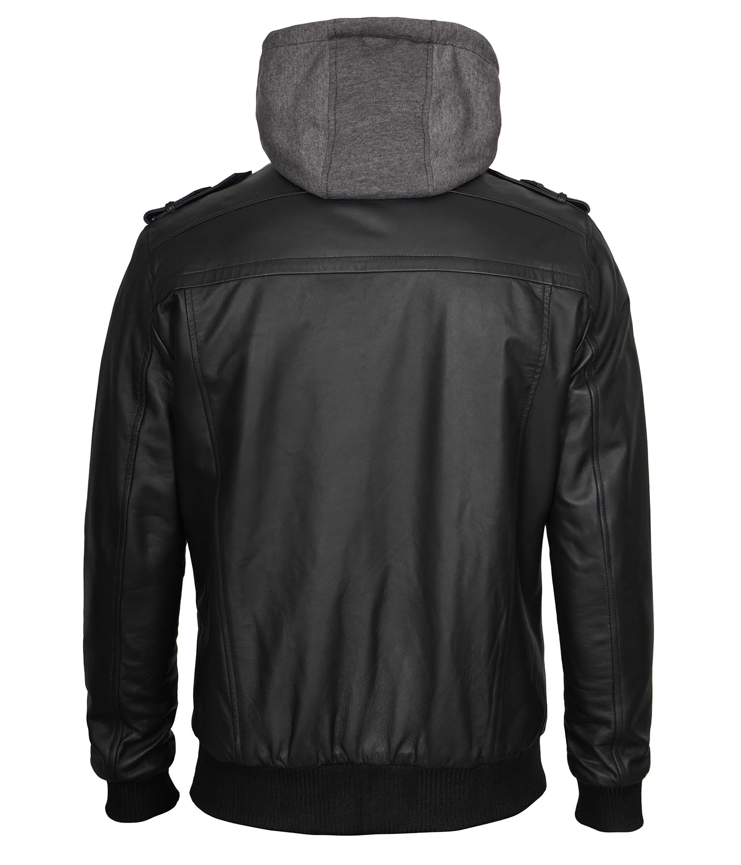 Genuine Leather Bomber Jacket for Men - Motorcycle & Casual Wear with Removable Hood - Stand Collar Biker Jacket for Riding, Travel & Everyday Fashion