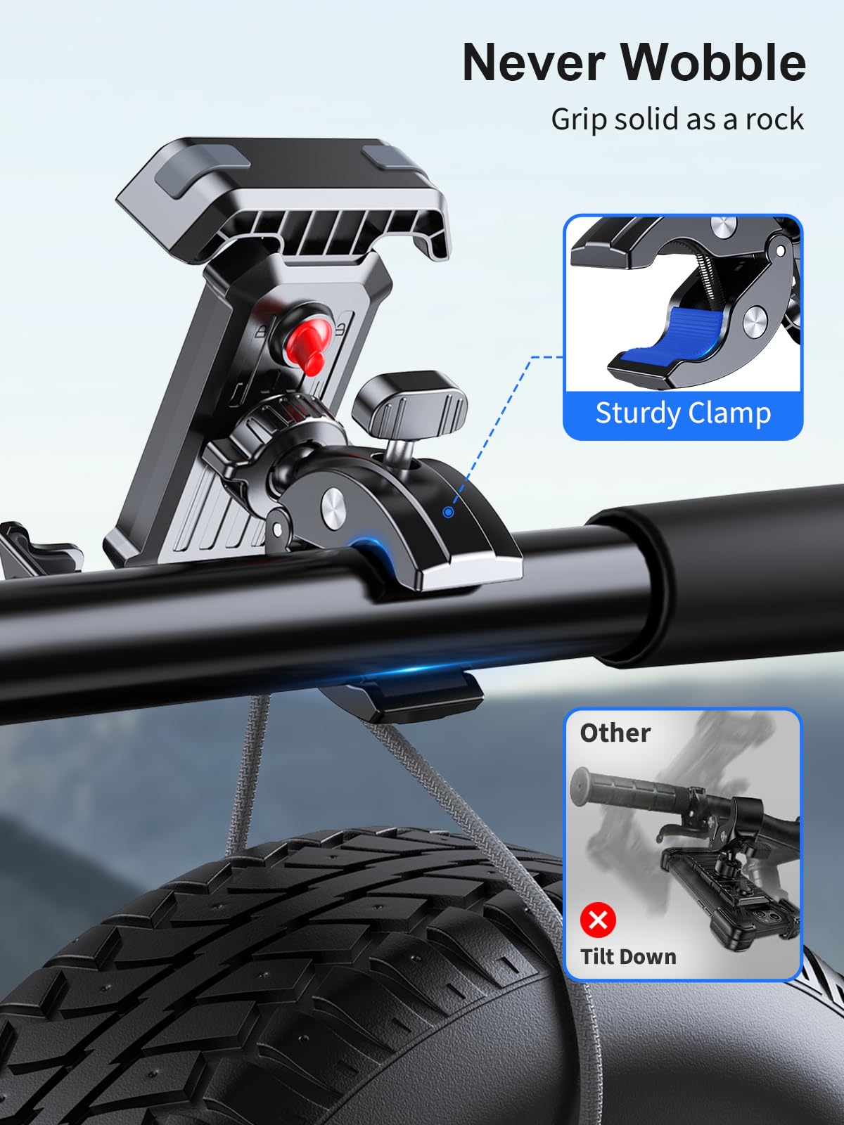 Zewwen Bike Phone Mount - Upgraded Handlebar Clamp & Anti-Vibration Motorcycle Bicycle Phone Holder, 360° Rotatable for ATV/Scooter - Compatible with iPhone 14/13/12, Samsung Galaxy S23/S22 (4.7-6.8