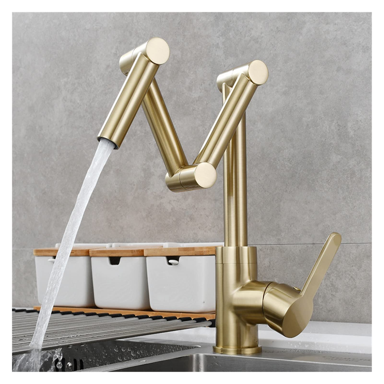 Foldable Copper Kitchen Faucet - Retractable Hot & Cold Water Sink Faucet with 360° Rotation, Brushed Gold Finish (Universal Fit for Wash Basins) - Perfect for Small Spaces, RVs, and Outdoor Sinks