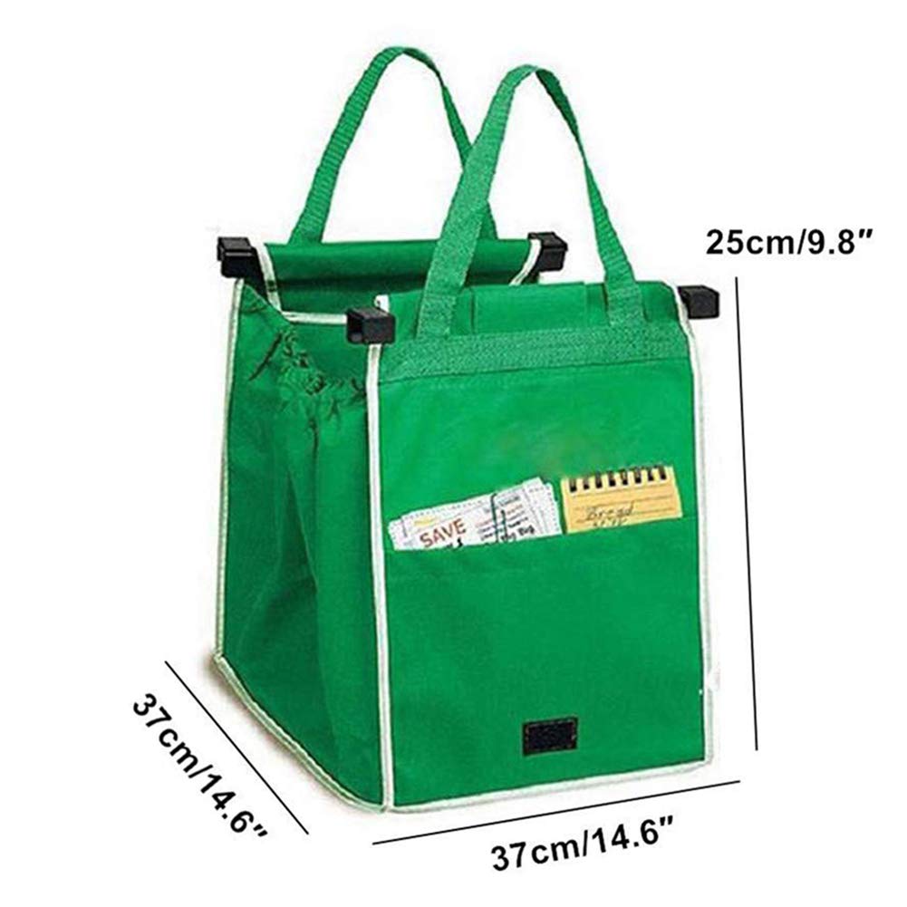 2 Pack Reusable Grocery Bags - Eco-Friendly Shopping Trolley Bags with Handles, Foldable Non-Woven Tote Bags for Supermarket, Farmers Market & Grocery Shopping - Clip on Shopping Cart for Convenient Grab & Go