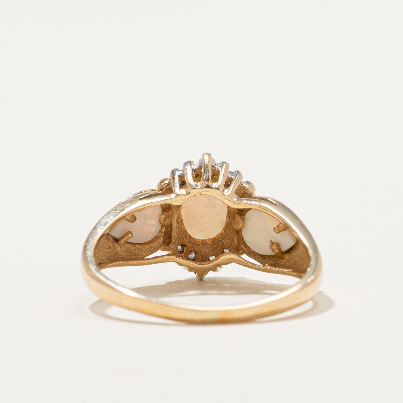 10K White Gold Opal & Diamond Semi Petal Ring - 0.60ctw Opal & 0.06ctw Diamond - Size 7.25 - Elegant Wedding Band, Anniversary Gift for Her, Perfect for Special Occasions & Everyday Wear