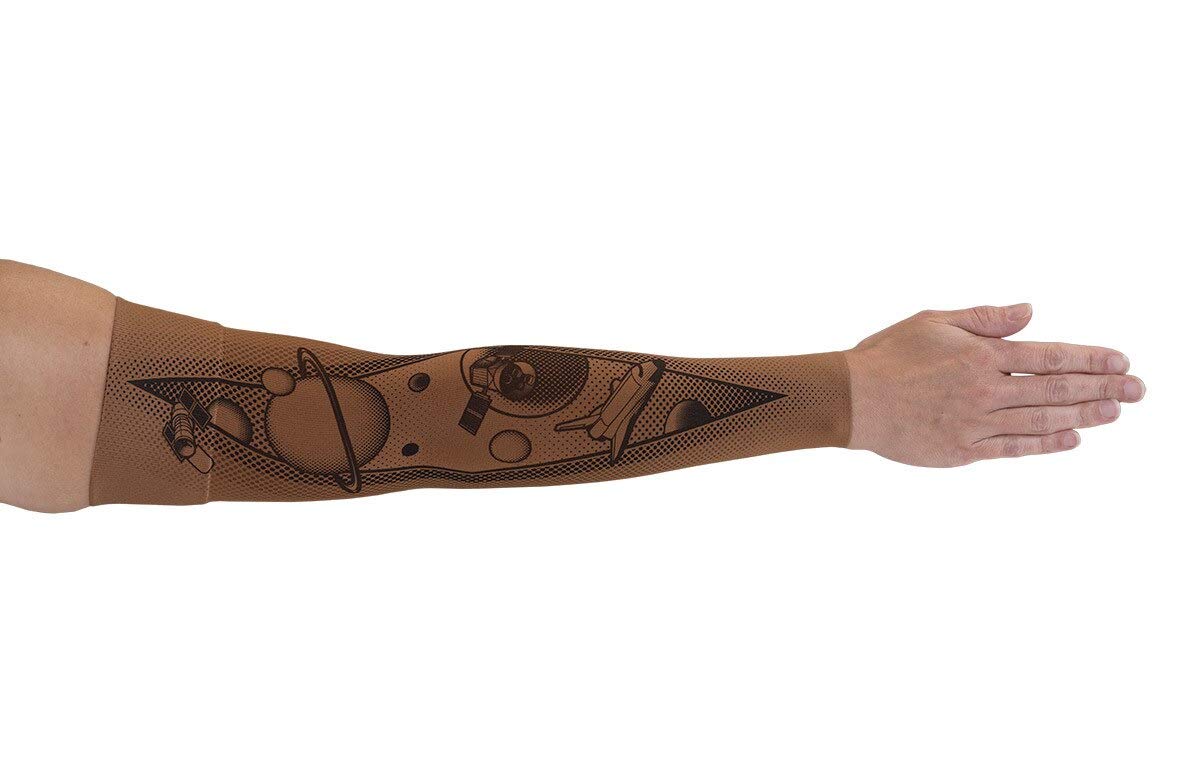 Discovery Mocha Arm Sleeve Short 30-40mmHg Medium Compression Sleeve with Diva Diamond Band - Perfect for Lymphedema, Post-Surgery Recovery & Athletic Performance
