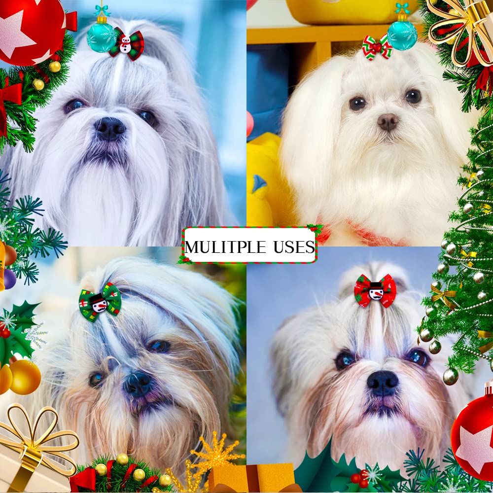 Christmas Dog Hair Bows - 20pcs Snowman Snowflake Pet Grooming Bands for Holiday Dress Up