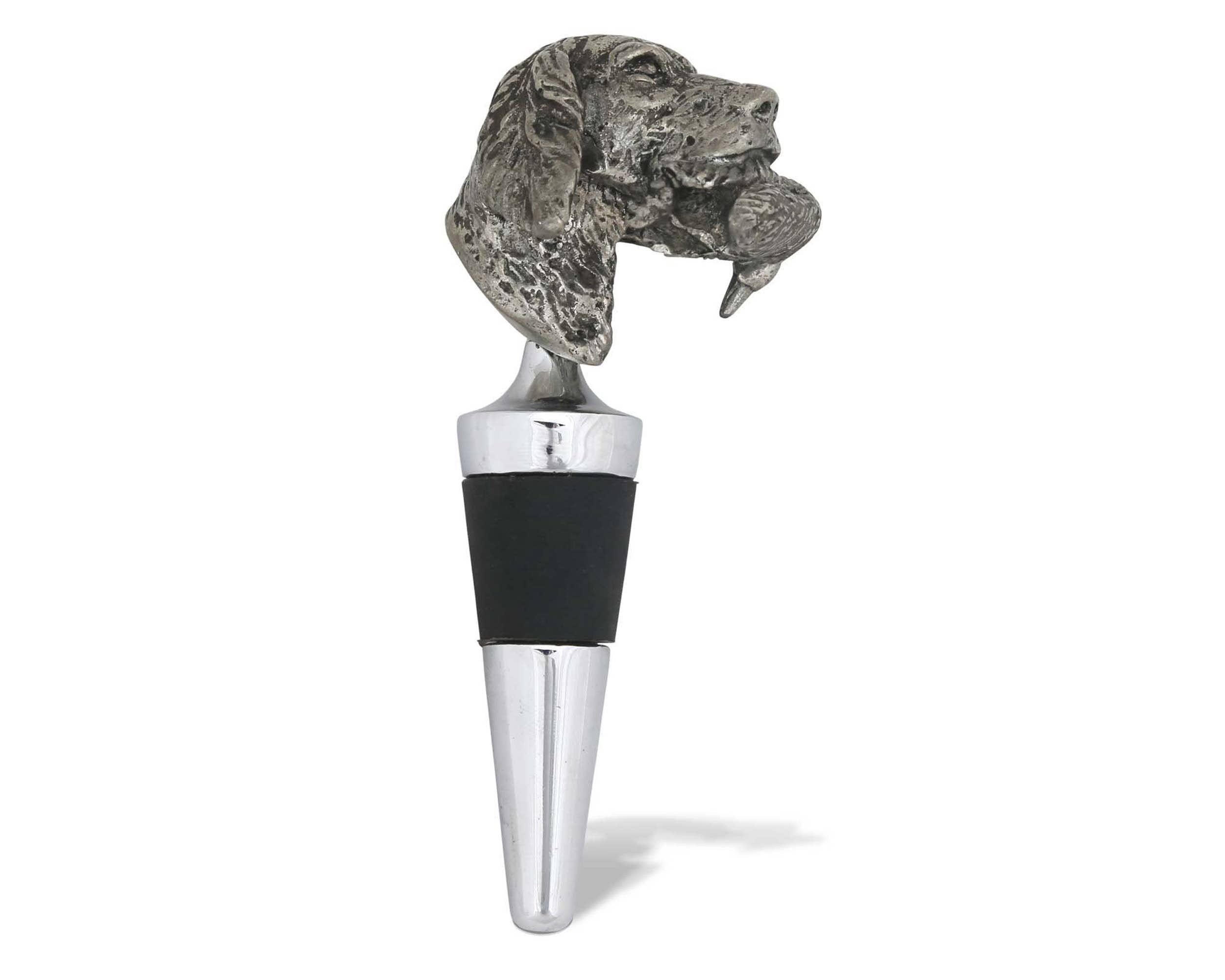 Labrador Retriever & Duck Design Pewter Bottle Stopper - Elegant Wine Decanter Accessory for Home Bar, Gift for Dog Lovers & Wine Enthusiasts