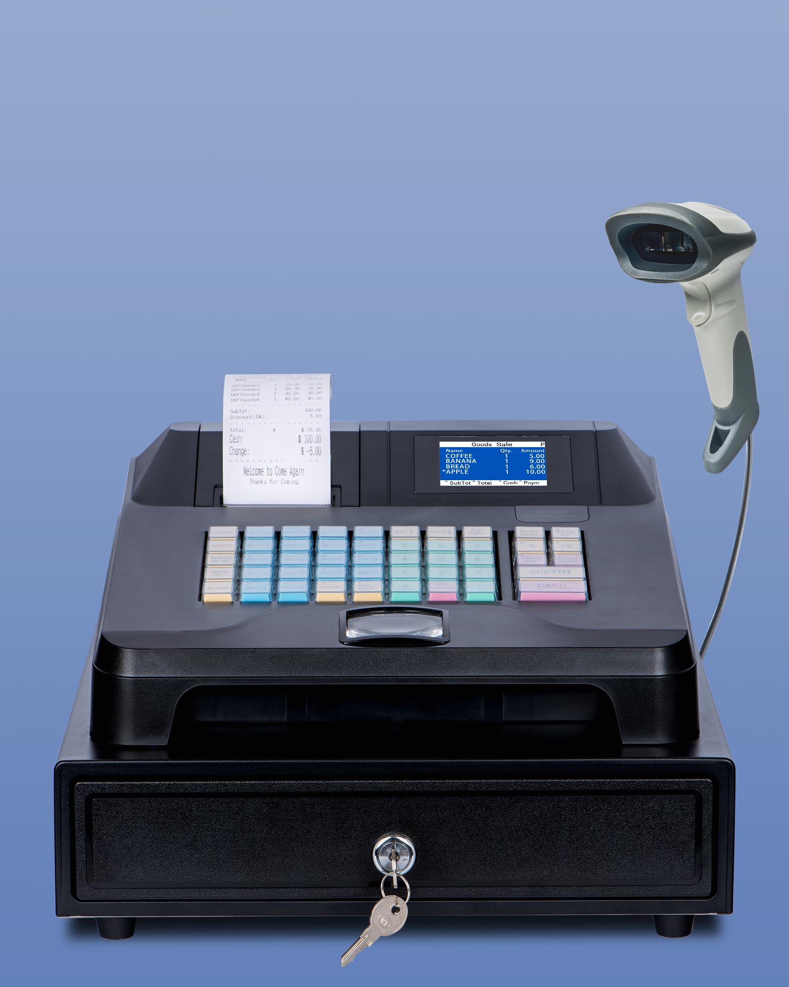 Perfiware Electronic Cash Register for Small Business - Dual Display, Auto Receipt Printer, Cash Drawer & Barcode Scanner - Oil-Proof Keyboard for Retail Stores, Restaurants, Malls & Shops (Perfect for Quick Checkout & Inventory Management)