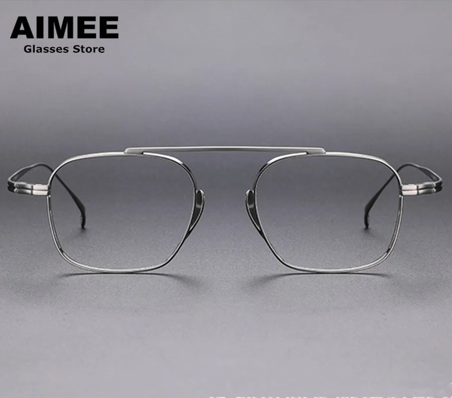 Aimee Unisex Full Rim Square Double Bridge Titanium Eyeglasses Frame 9501 - Lightweight Durable Glasses for Work, Reading & Fashion