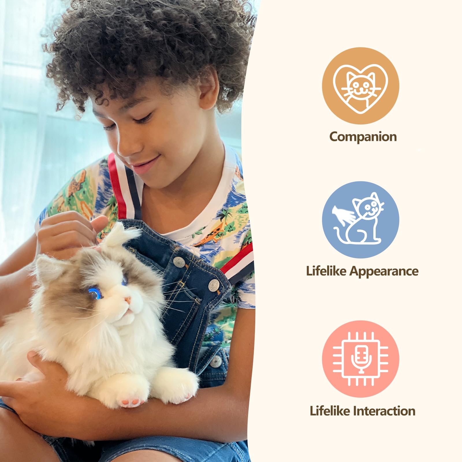 MetaCat Ragdoll - Interactive Companion Robot Cat with Voice Commands, Touch Sensors & Eye Animations - Realistic Lifelike Pet Toy for Kids & Adults - USB-C Rechargeable - Perfect for Therapy, Gifts & Home Companionship