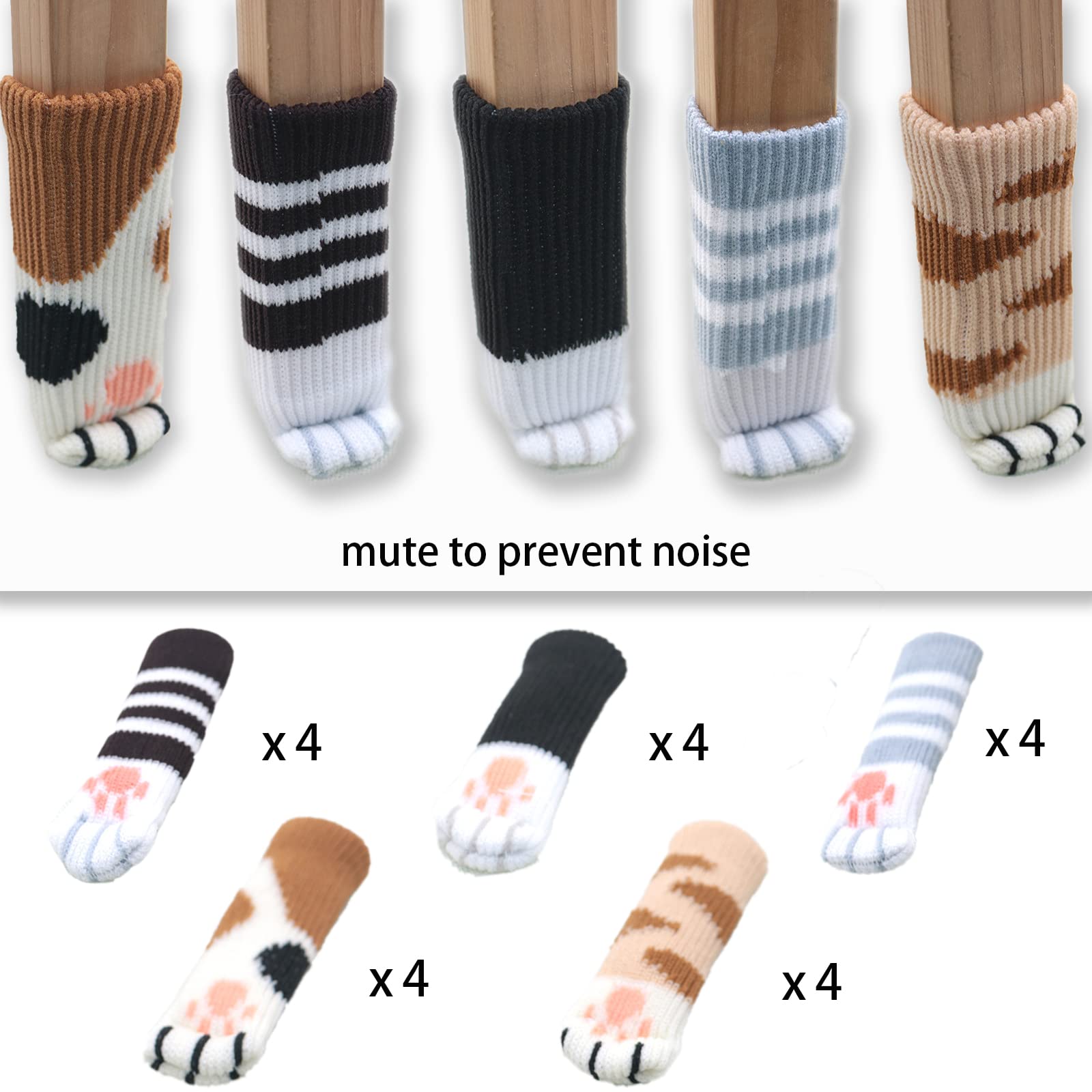 CLDURHGE 20-Piece Cat Paw Chair Socks - Cartoon Non-Slip Furniture Protectors, Elastic Table Leg Covers for Desk, Sofa, Bed & Wardrobe (5 Sets) - Perfect for Home & Office Noise Reduction & Floor Protection