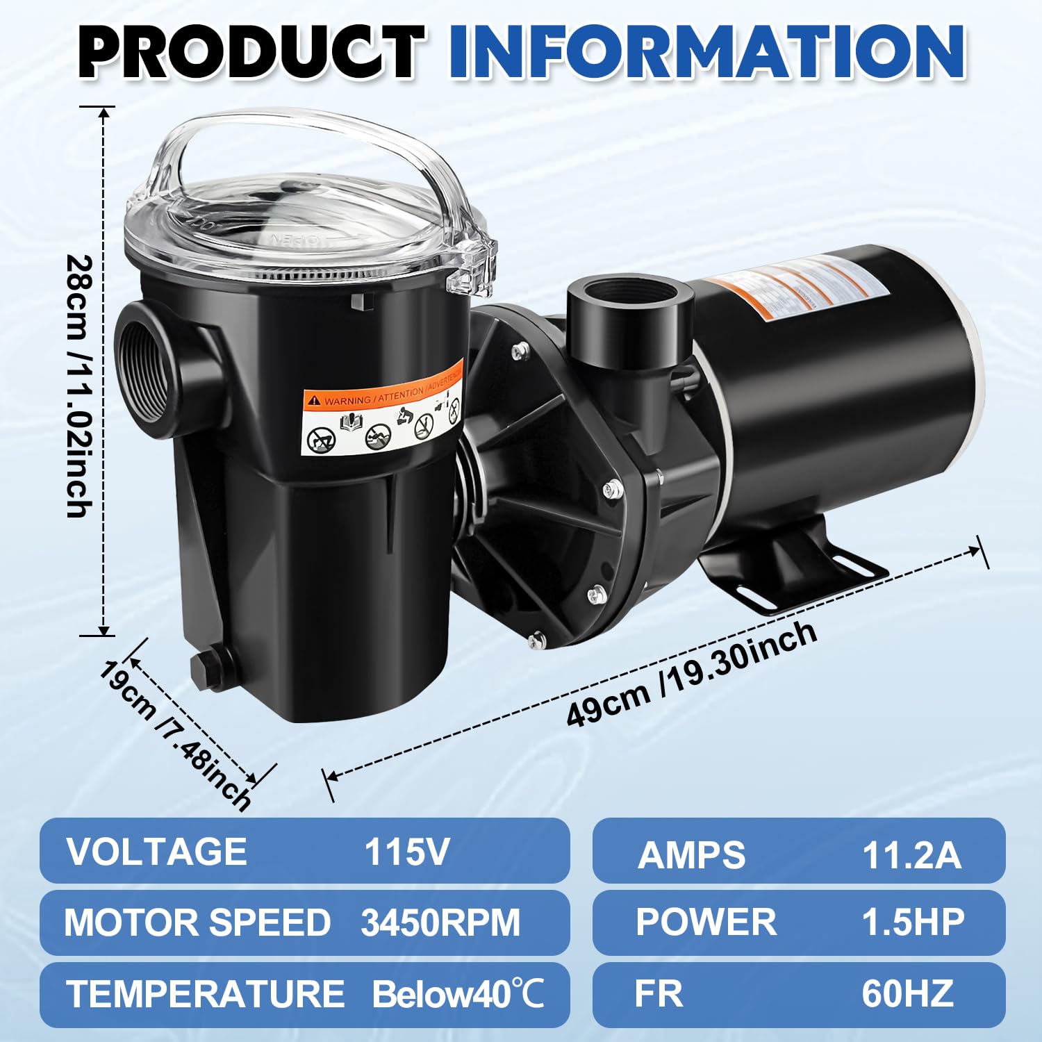 Hayward Power Flo LX 1.5 HP Pool Pump Motor Replacement - W3SP1580X15 Compatible Single Speed Swimming Pump Motor 3450RPM 115V for Above Ground Pools - Perfect for Pool Maintenance and Water Circulation