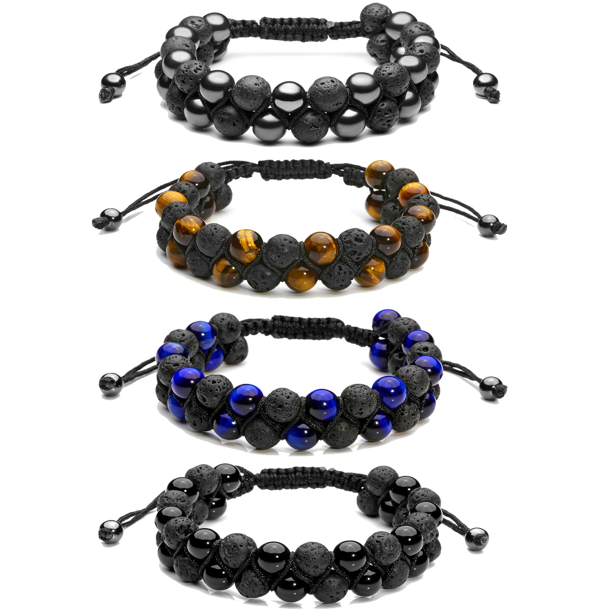 Top Plaza 8mm Lava Rock Essential Oil Diffuser Bracelet for Men & Women - Natural Stone Yoga Beads with Braided Rope - Perfect for Aromatherapy, Meditation & Stress Relief