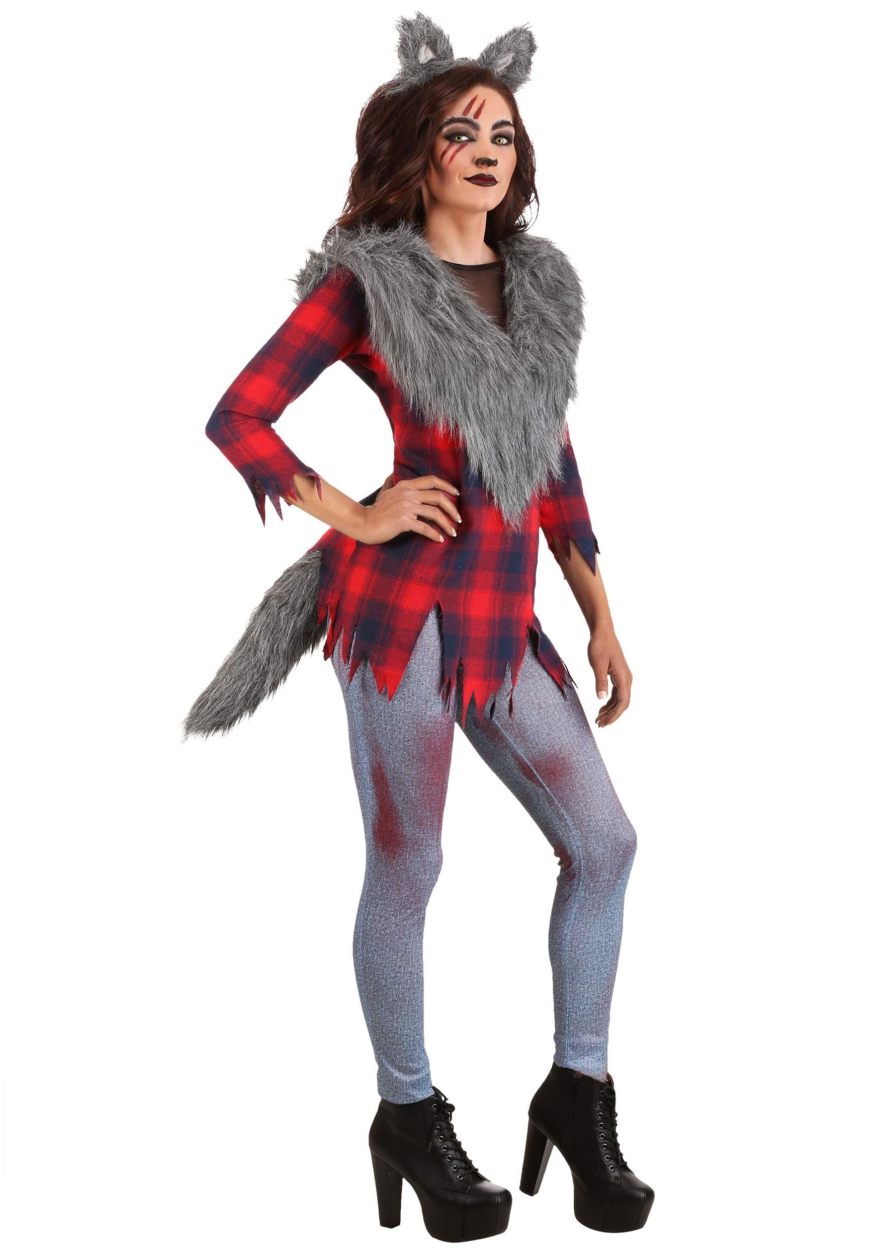 Women's Plus Size Werewolf Costume Set with Tunic, Pants, Headband & Tail - Perfect for Halloween, Cosplay & Fantasy Parties