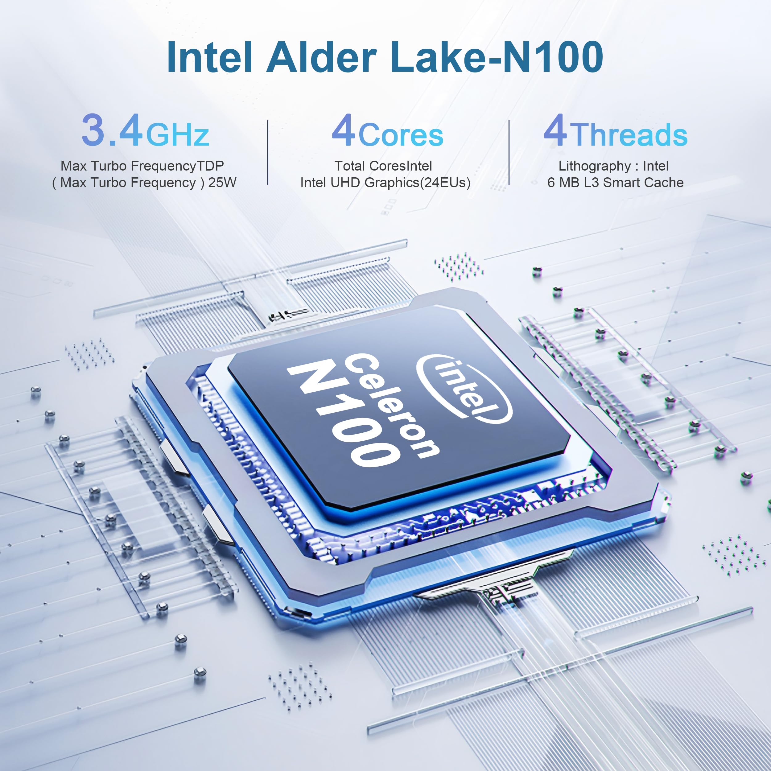 Mini PC B100 - Intel Alder Lake N100, 16GB DDR4 RAM, 512GB SSD, USB-C Docking Support, 4K Triple Display, 2.5G Ethernet - Perfect for Home Office, Gaming & Digital Signage