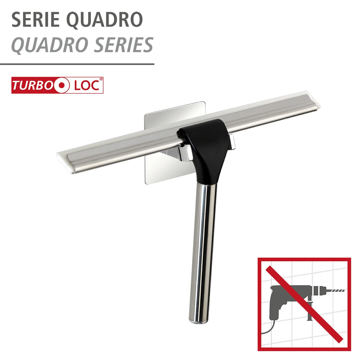 Wenko Turbo-Loc® Quadro Stainless Steel Shower Squeegee - No Drill Bathroom Window Cleaner, Rustproof Chrome Finish (23 x 17.5 x 5 cm) - Perfect for Glass Doors, Tiles & Mirrors