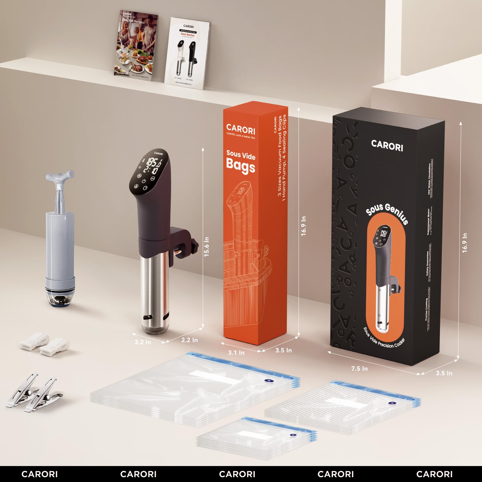 1100W Sous Vide Precision Cooker - Ultra Quiet Immersion Circulator with 20-Piece Vacuum Seal Bags Kit (3 Sizes, Reusable) & Digital Temperature Control - Perfect for Steak, Chicken, Fish & Meal Prep - Includes Free Sous Vide Recipes