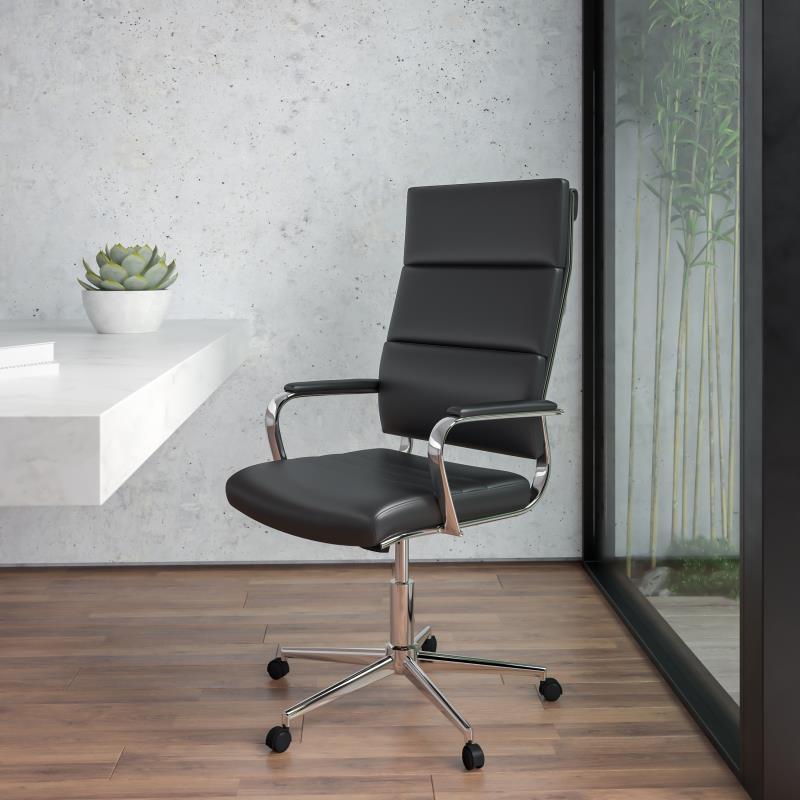 Premium FLASH Hansel High Back Leather Executive Office Chair - Ergonomic Swivel Design with Ribbed Detail for Home & Office Workspaces