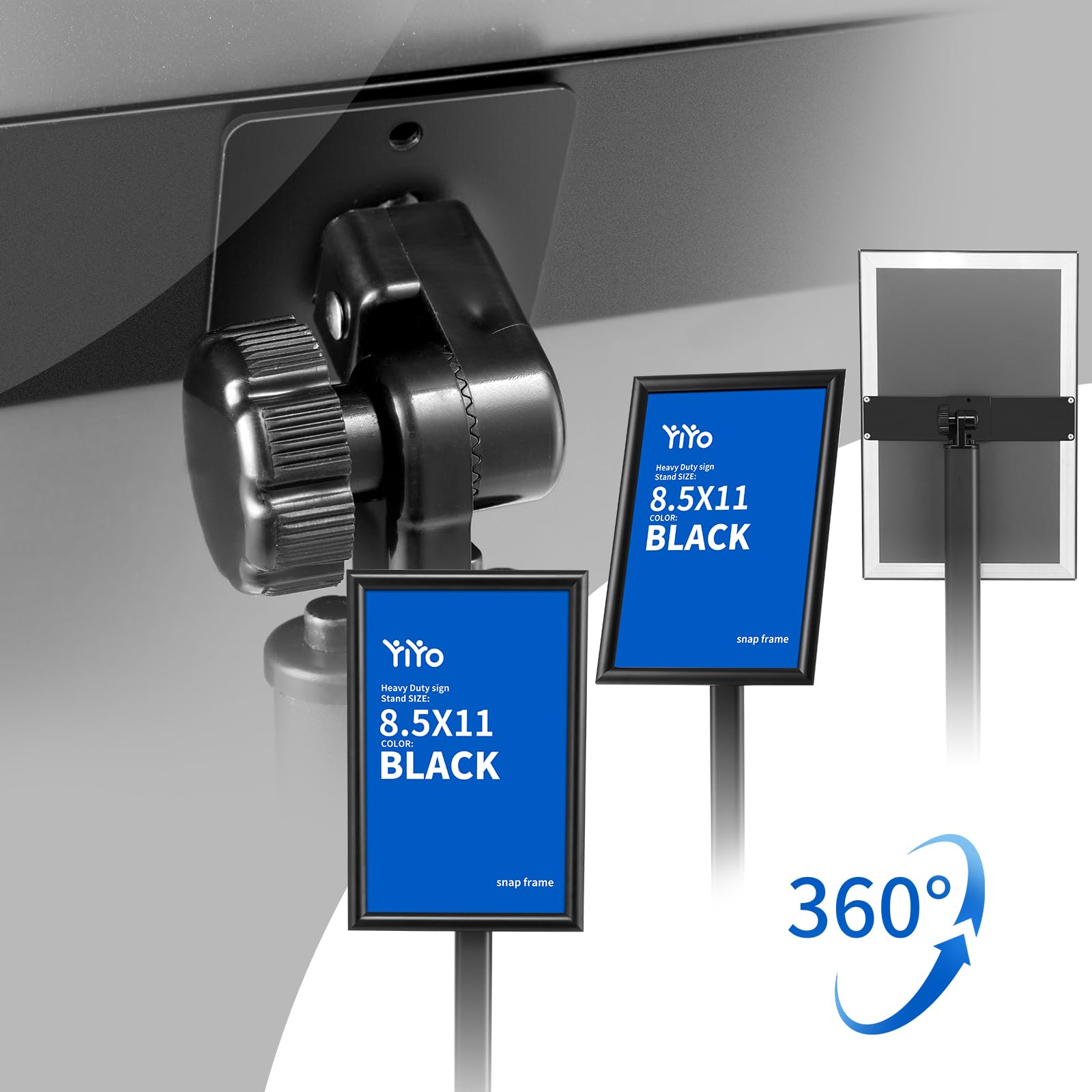 YIYO Adjustable Heavy Duty Aluminum Floor Sign Stand - 8.5x11 Inch Black Poster Display Holder for Retail, Trade Shows & Events