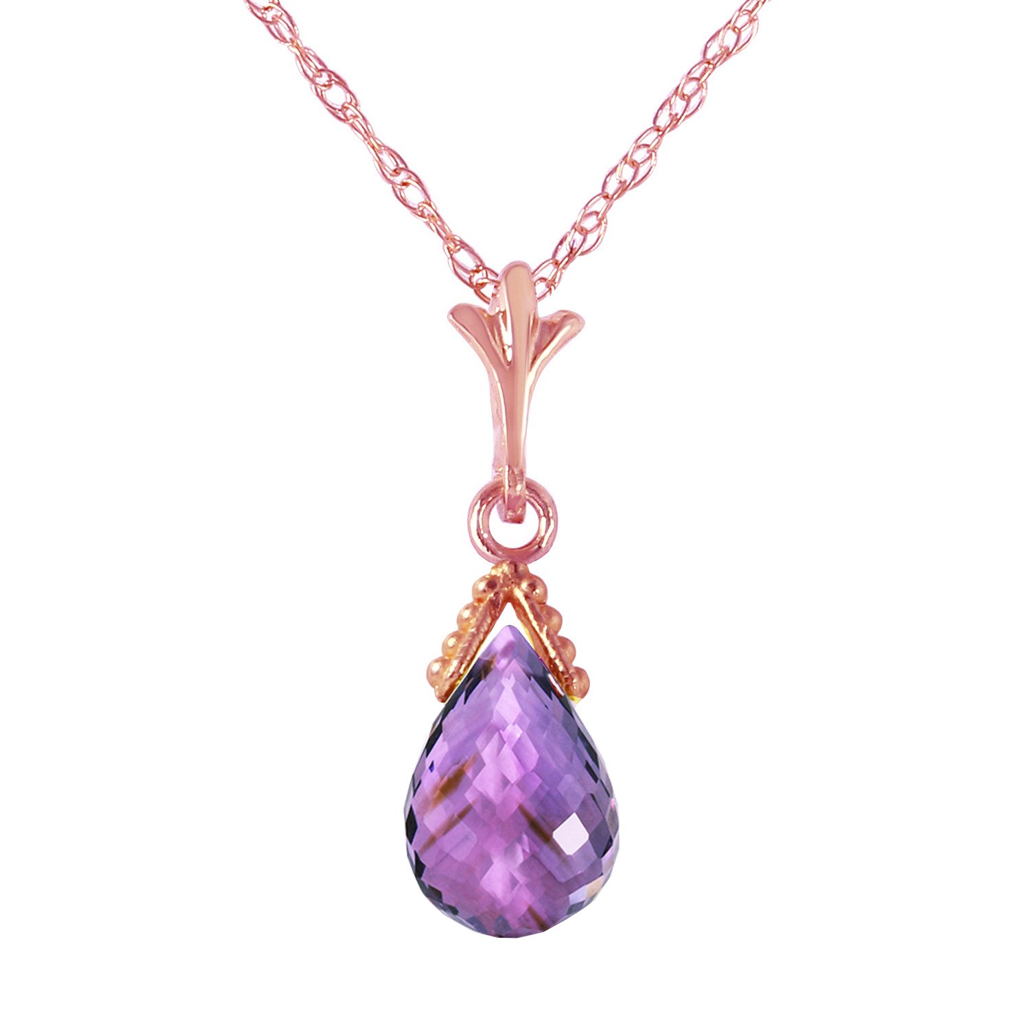 14K Rose Gold 18-Inch Briolette Amethyst Necklace for Women - Elegant Dainty Jewelry Gift for Birthday, Anniversary & Valentine's Day