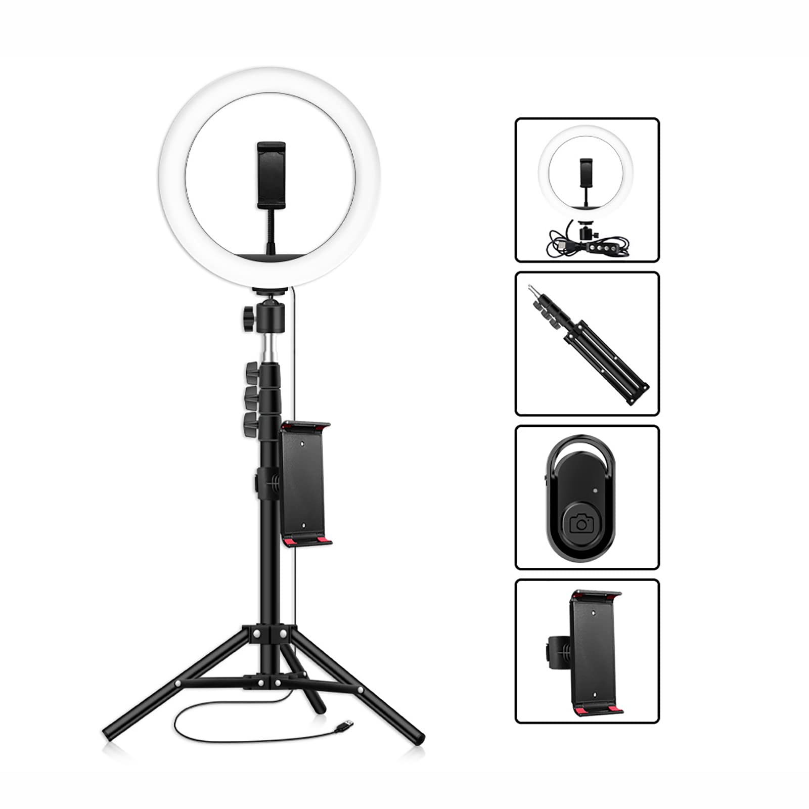 10 Inch Ring Light with Tripod Stand & Phone Holder - USB Powered Selfie Light for Photography, Video Recording, TikTok Live Streaming, Zoom Meetings & Online Conferencing - Perfect for Content Creators, Vloggers & Remote Workers
