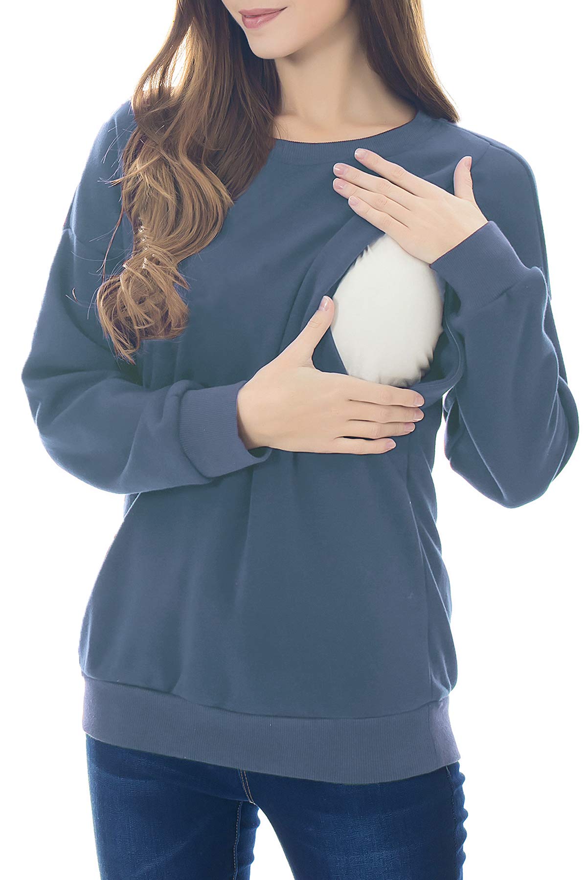 Smallshow Maternity Nursing Sweatshirt - Soft Fleece Breastfeeding Top with Long Sleeves for Comfortable Nursing & Pumping - Perfect for Pregnancy, Postpartum & Everyday Wear