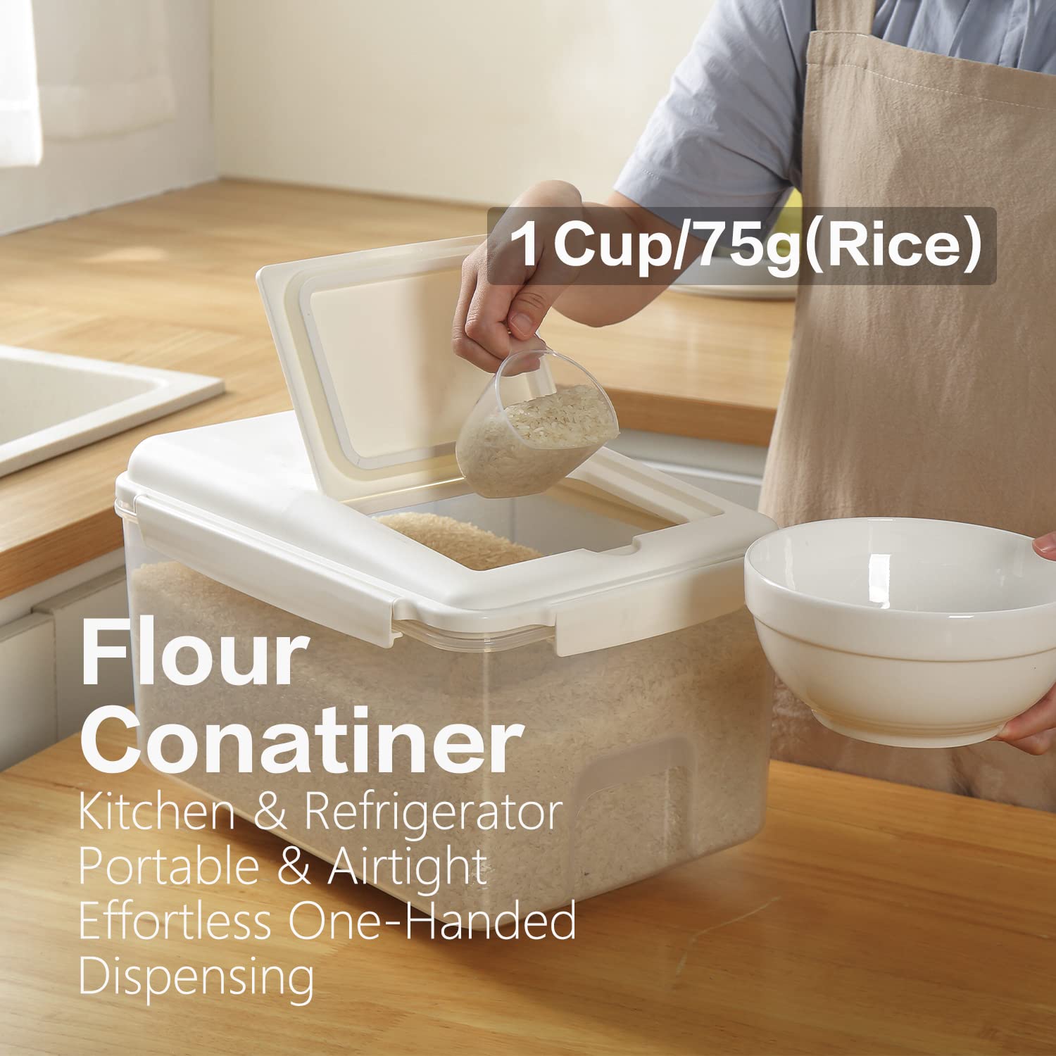 25lbs Rice Dispenser - 10.6qt/10kg Large Food Storage Container with Lid & Measuring Cup | BPA-Free Kitchen Grain Organizer | Perfect for Rice, Flour, Pet Food Storage | Ideal for Pantry, Restaurant & Bulk Food Organization