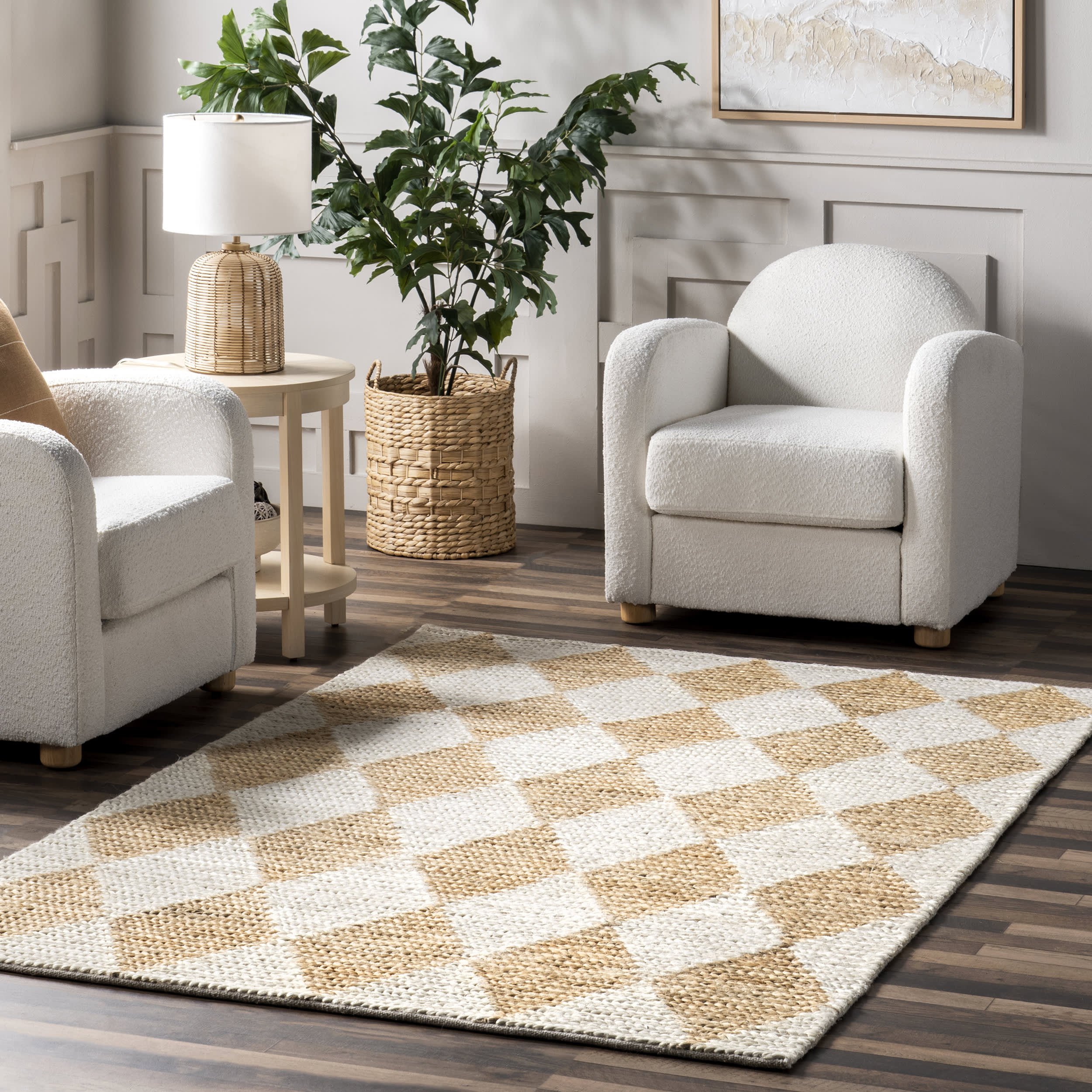 Deja Diamond Jute Trellis Rug - Natural Fiber Handwoven Area Rug for Living Room, Bedroom, Dining Room - Eco-Friendly Home Decor & Boho Style Floor Mat