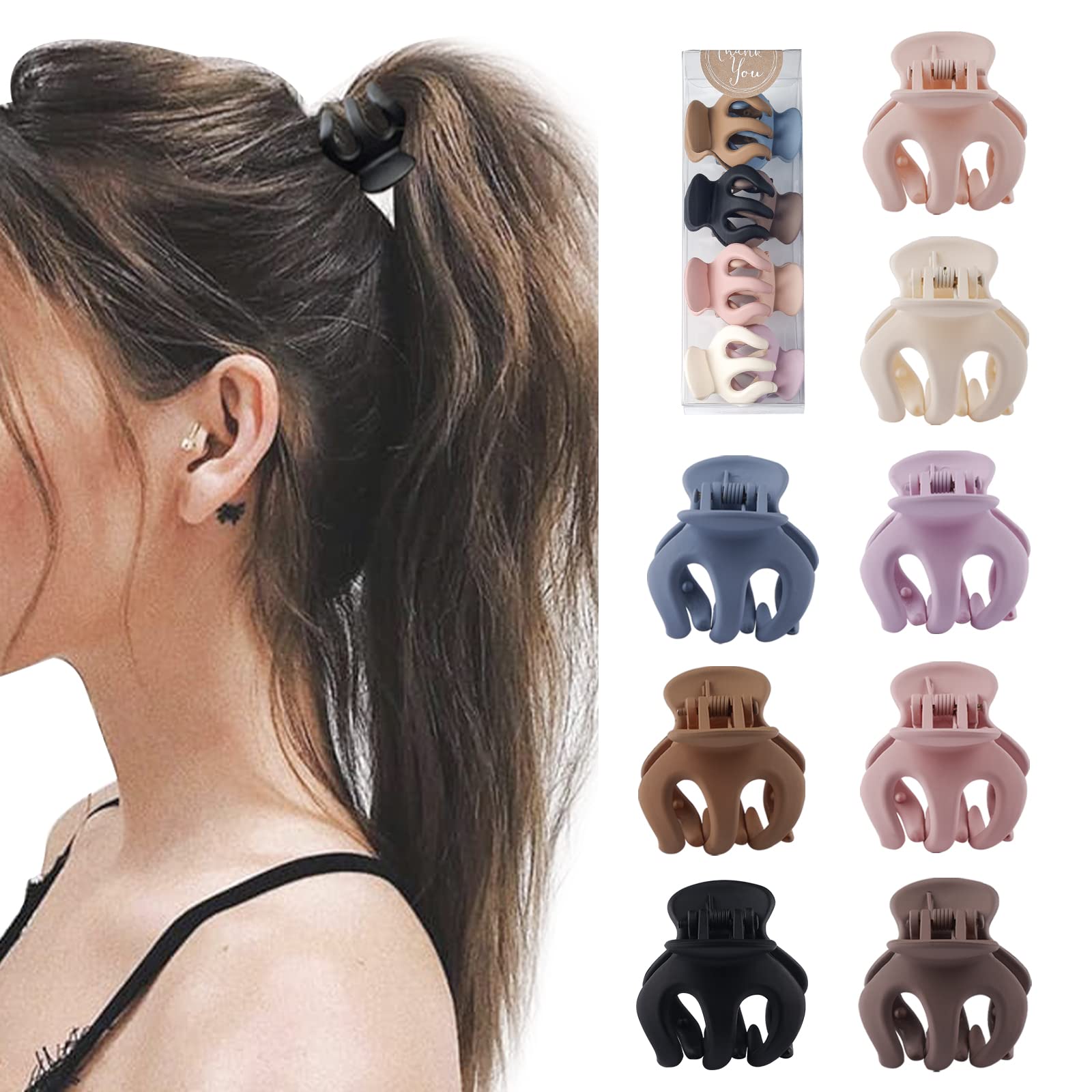 FRDTLUTHW Hair Clips 1.37 Inch - 8 Pack Small Hair Claw Clips for Ponytail & Updos