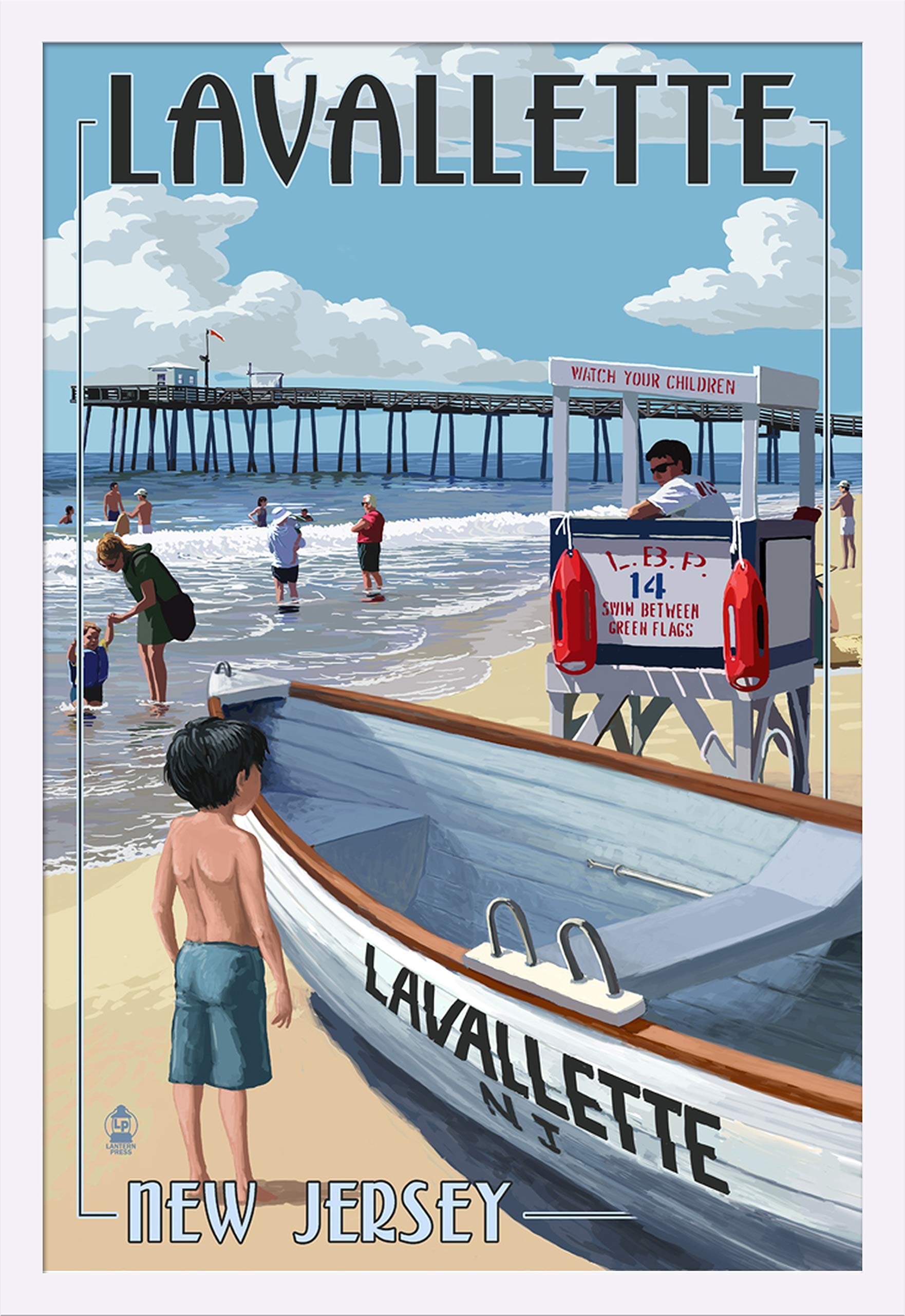 Lavallette New Jersey Lifeguard Stand 49249 - 24x36 Giclee Art Print, Gallery Framed in White Wood - Perfect for Beach House Decor & Coastal Wall Art