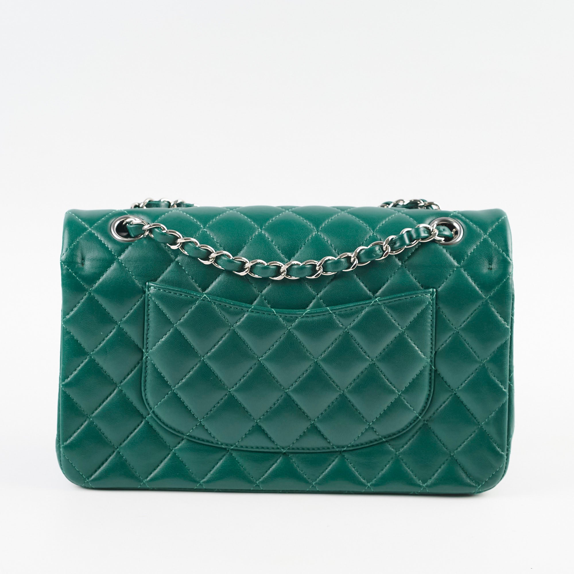 Chanel Medium Classic Flap Bag in Green Lambskin Leather with Silver Hardware - 25 Series | Luxury Handbag for Women, Perfect for Parties, Date Nights & Special Occasions