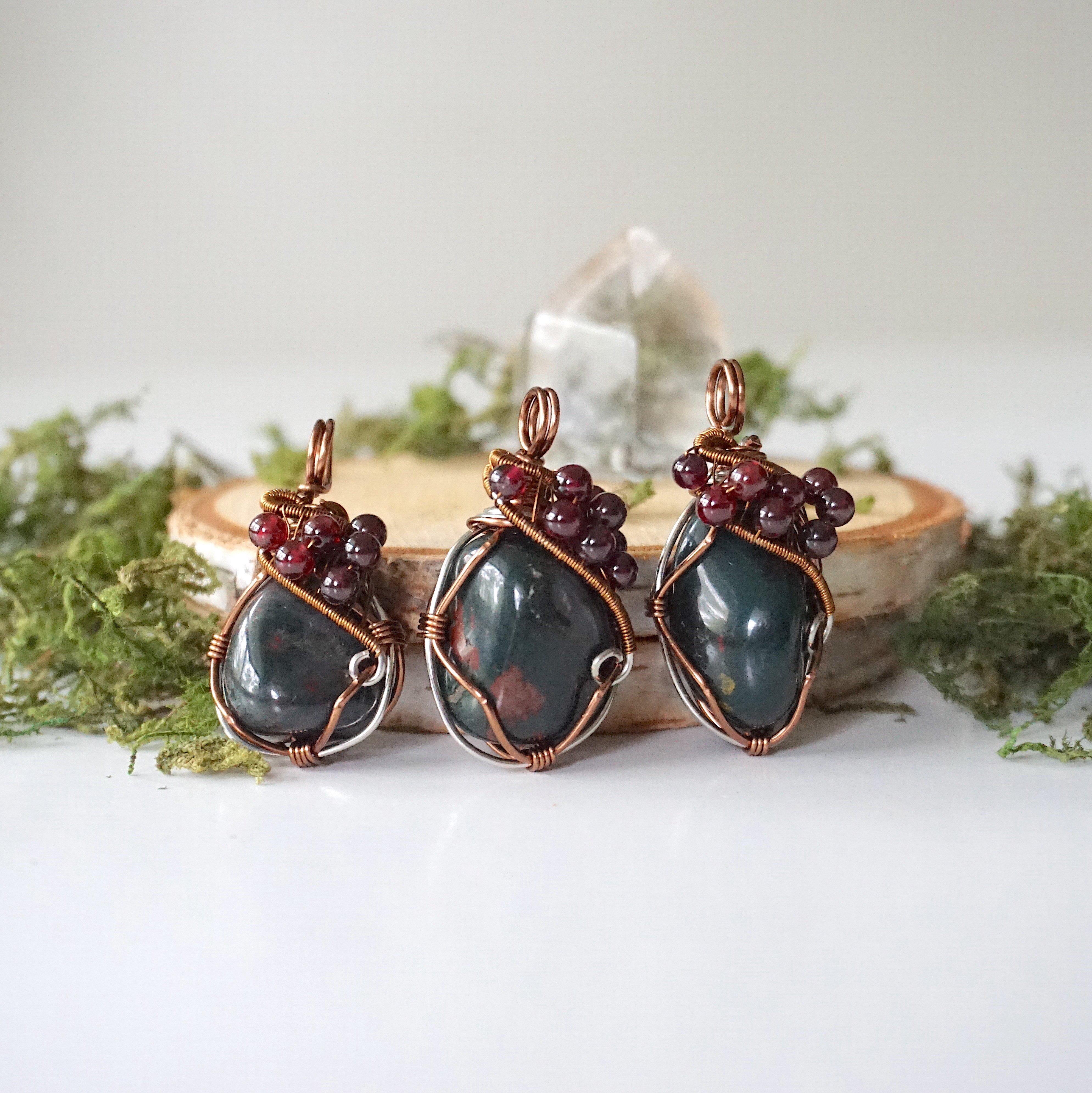 Natural Raw Bloodstone and Garnet Beaded Necklace for Women | Healing Crystal Jewelry | Perfect for Meditation, Energy Balancing & Boho Fashion