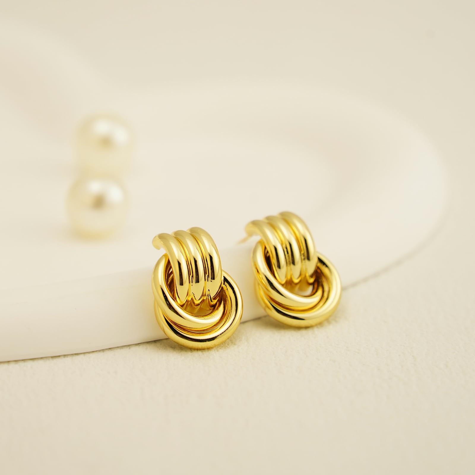 Chunky Small Knot Geometric Earrings for Women - Gold & Silver Plated Dangle Drop Earrings - Hypoallergenic Lightweight Fashion Jewelry - Perfect for Parties, Weddings and Daily Wear