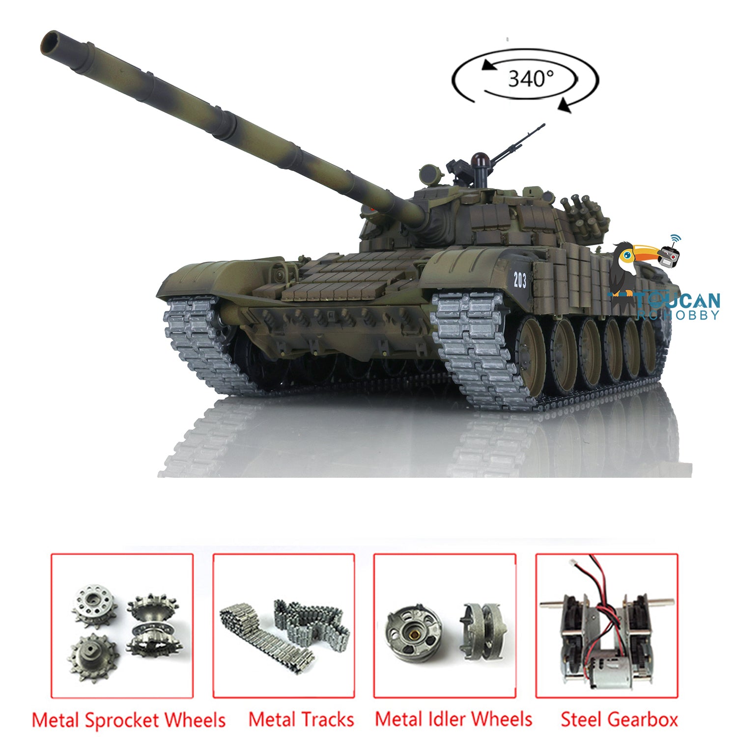 Henglong 1/16 Scale T72 Radio Controlled Tank - US Stock Metal Tracked Electric Battle Tank with 7.0 Mainboard & Battery Charger - Perfect for Military Enthusiasts, Collectors and Outdoor RC Battles