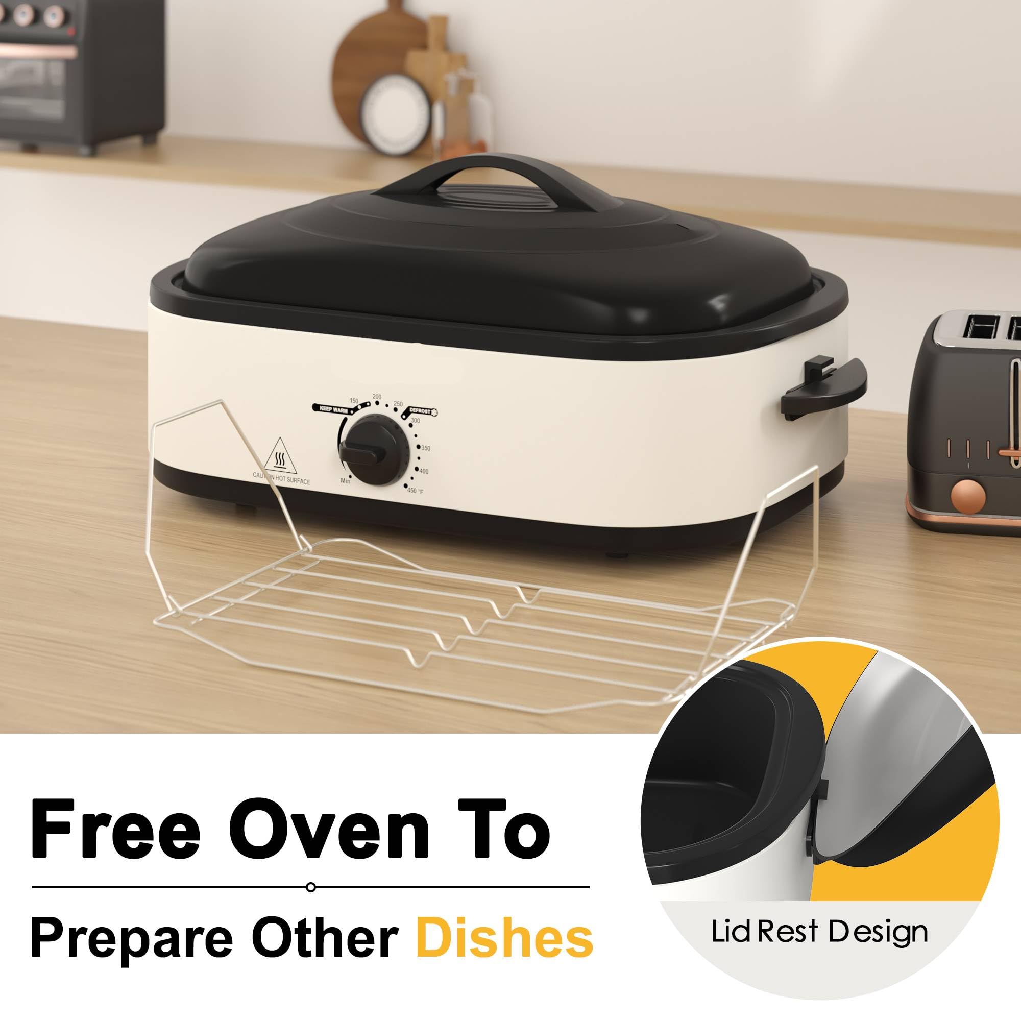 14 Quart Electric Roaster Oven with Self-Basting Lid & Stainless Steel Pan - Perfect for Thanksgiving Turkey, Holiday Roasts, and Large Family Gatherings
