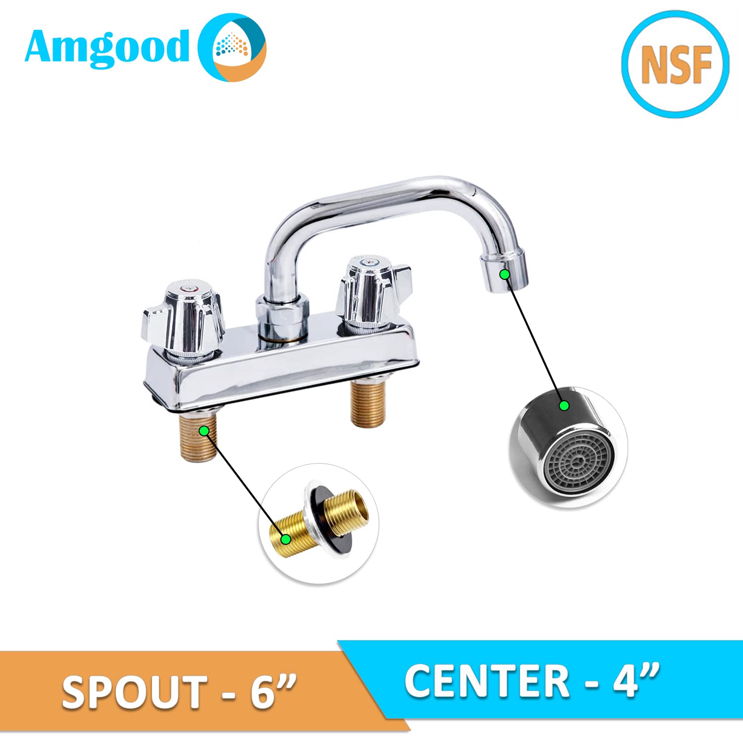 AmGood Commercial Grade Deck Mount Kitchen Sink Faucet - 4