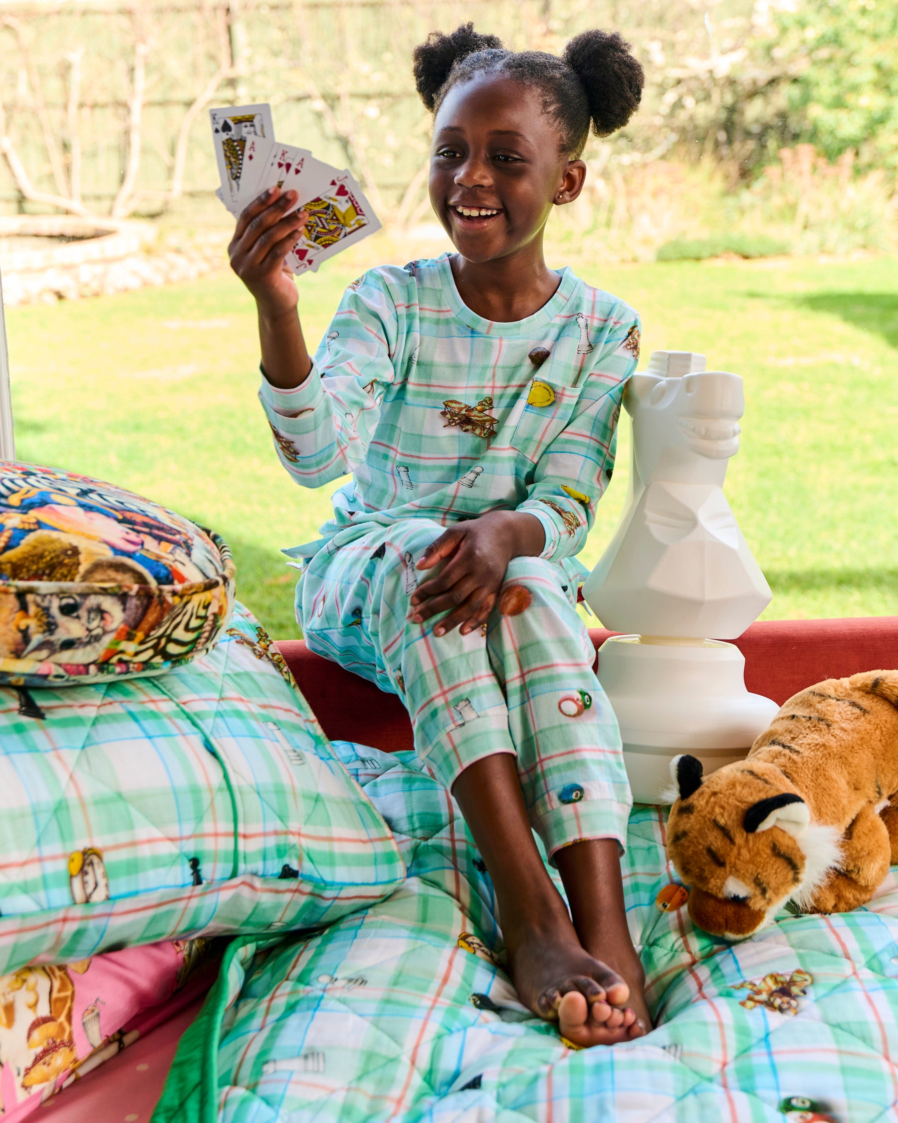 Kip&Co x Eleventh Hour Snookered Tartan Kids Organic Cotton Long Sleeve Top & Pants Pajama Set - Soft & Comfortable Sleepwear for Boys & Girls - Perfect for Bedtime, Lounging & Family Matching Pajamas