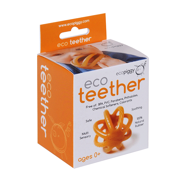 Eco-Friendly Baby Teething Toy - Calmies EcoTeether Ball by Ecopiggy | Safe & Non-Toxic Natural Rubber Teether for Soothing Sore Gums | Perfect for Infants & Toddlers at Home or On-the-Go