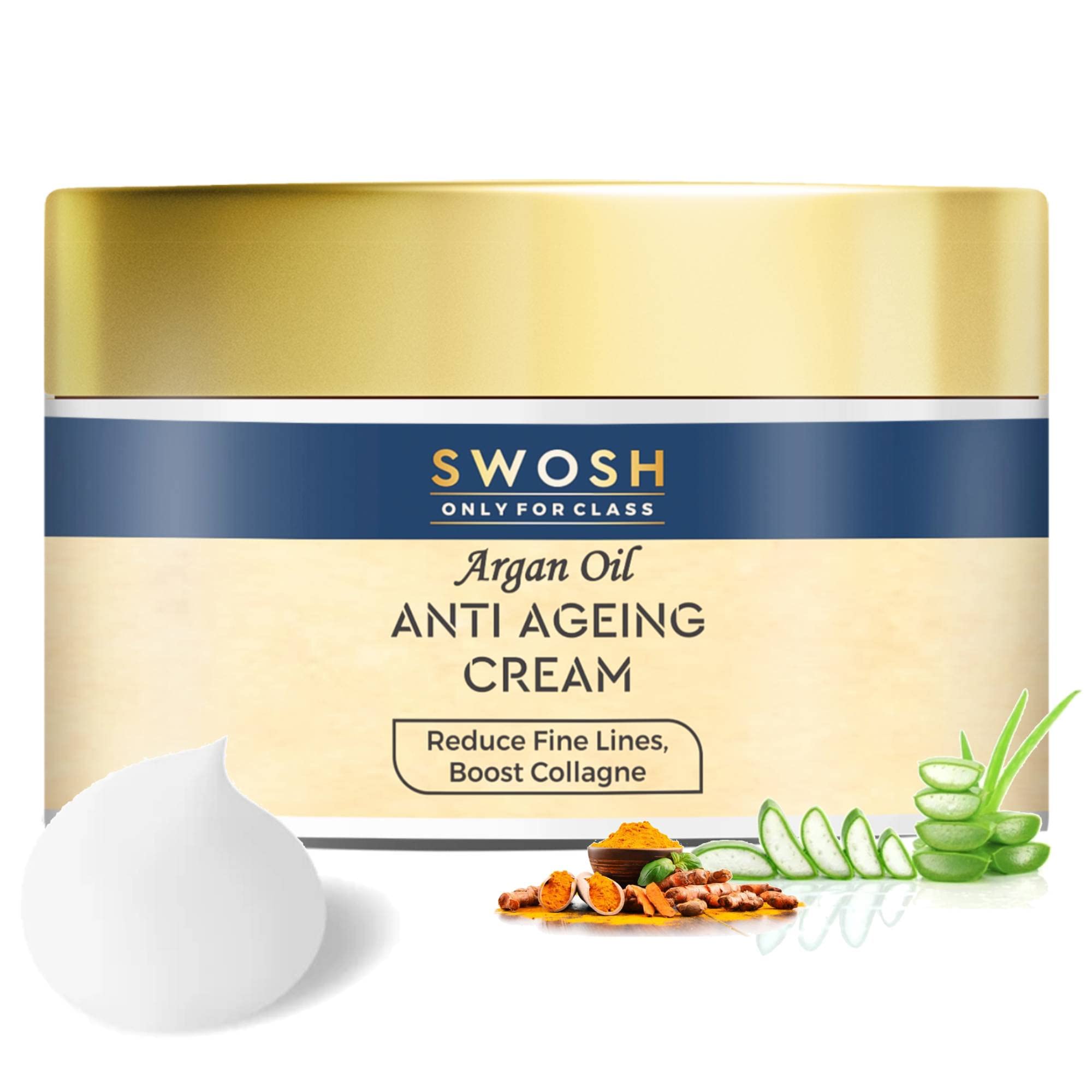 SWOSH Anti-Aging Face Cream 50g - Day & Night Moisturizer for Men & Women - Soft, Glowing Skin with Aloe Vera, Jojoba & Argan Oil - Wrinkle Corrector & Light Daily Hydration - Perfect for Dry Skin & Anti-Wrinkle Care Routine