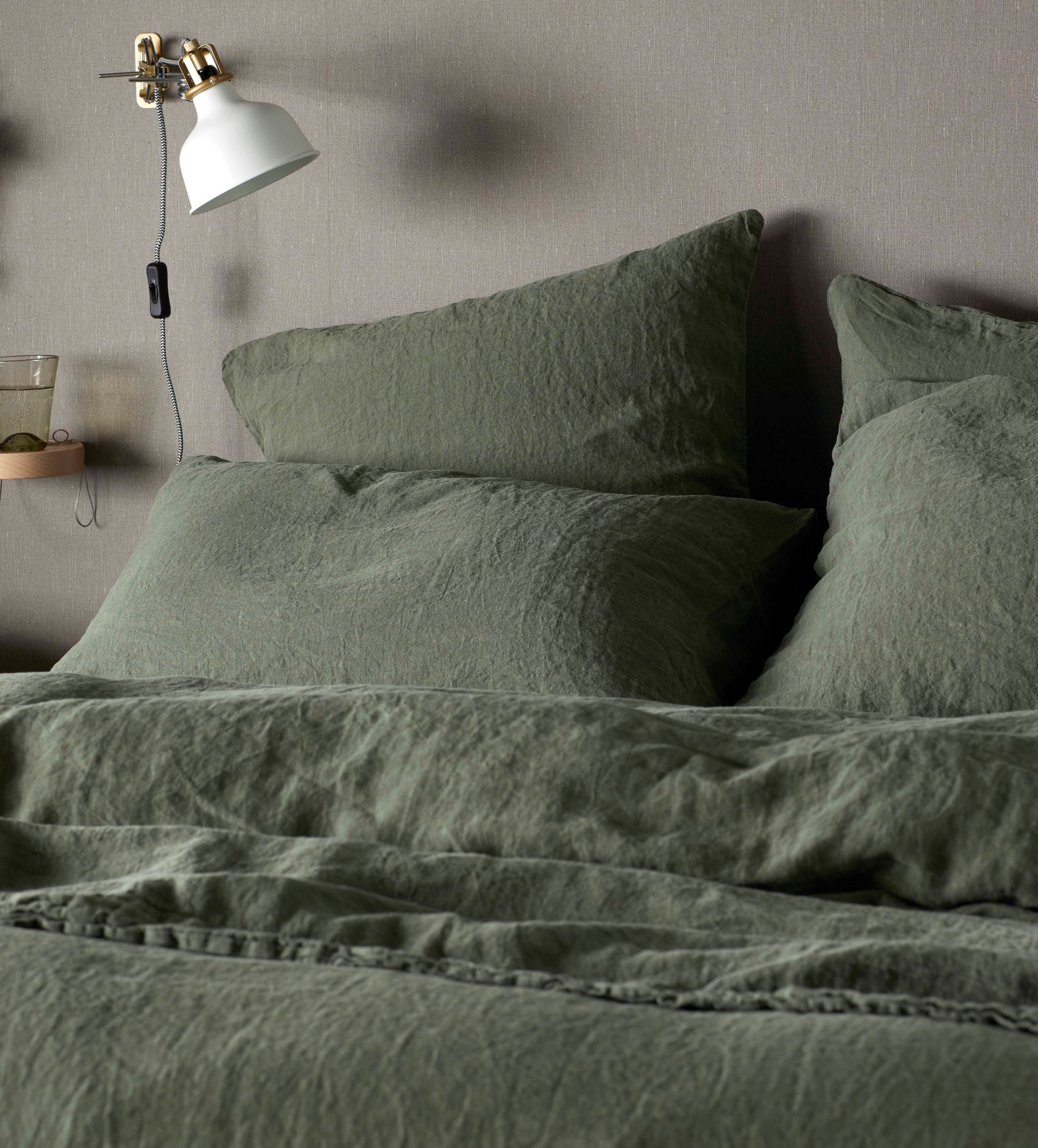 Premium 100% Linen Oxford Pillowcase - Olive Green | Breathable & Hypoallergenic Bedding | Perfect for Home Decor, Guest Rooms & Luxury Hotels