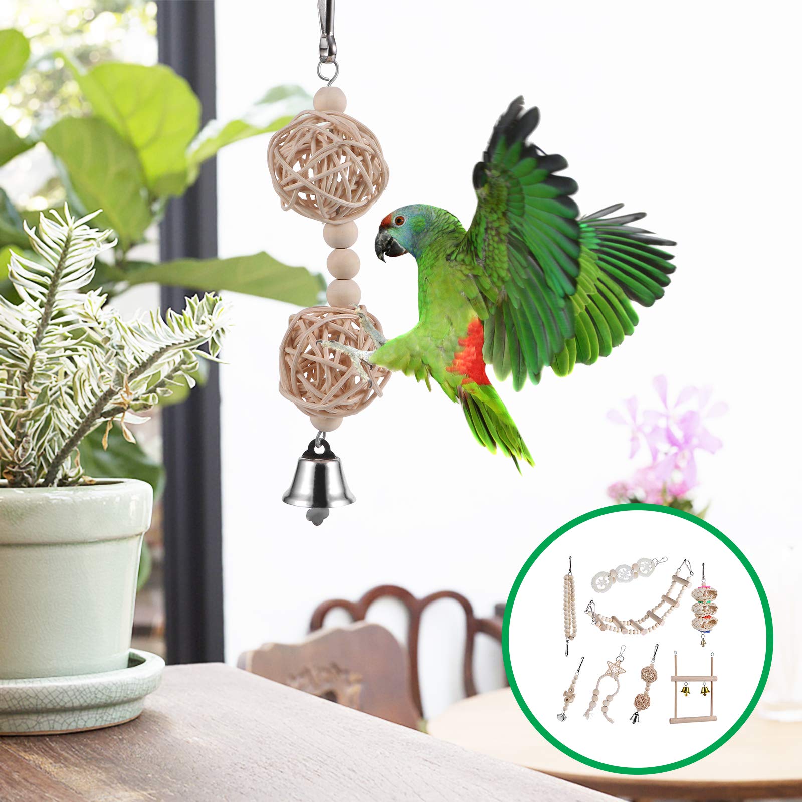 Baluue 8pcs Parrot Chew Toys - Hanging Bird Playthings for Chewing & Playing - Durable Pet Toys for Parrots & Birds - Perfect for Cage Entertainment & Beak Exercise