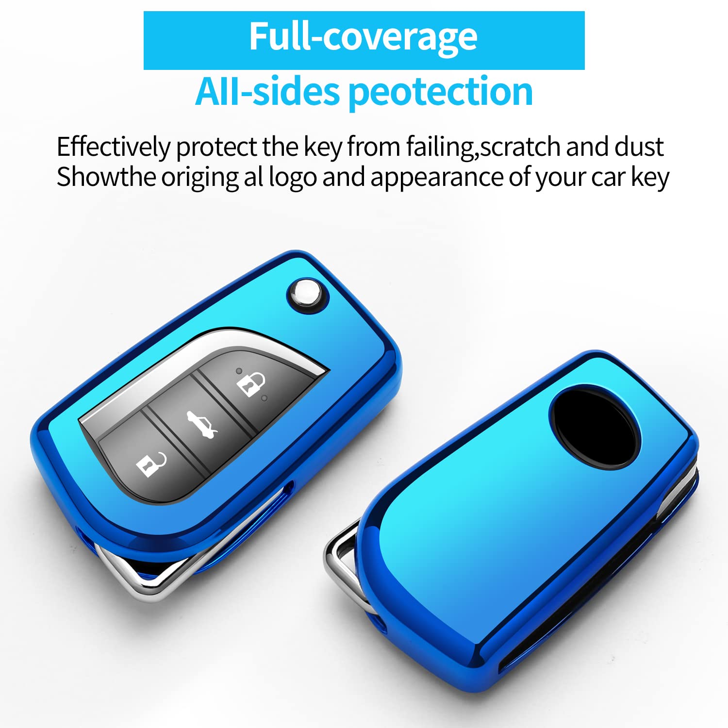 Premium Soft TPU Key Fob Cover for Toyota - Compatible with 2018-2020 Camry SE/LE, RAV4 SE, Corolla SE/LE Smart Key (Blue) - Durable Protection & Stylish Design for Everyday Use