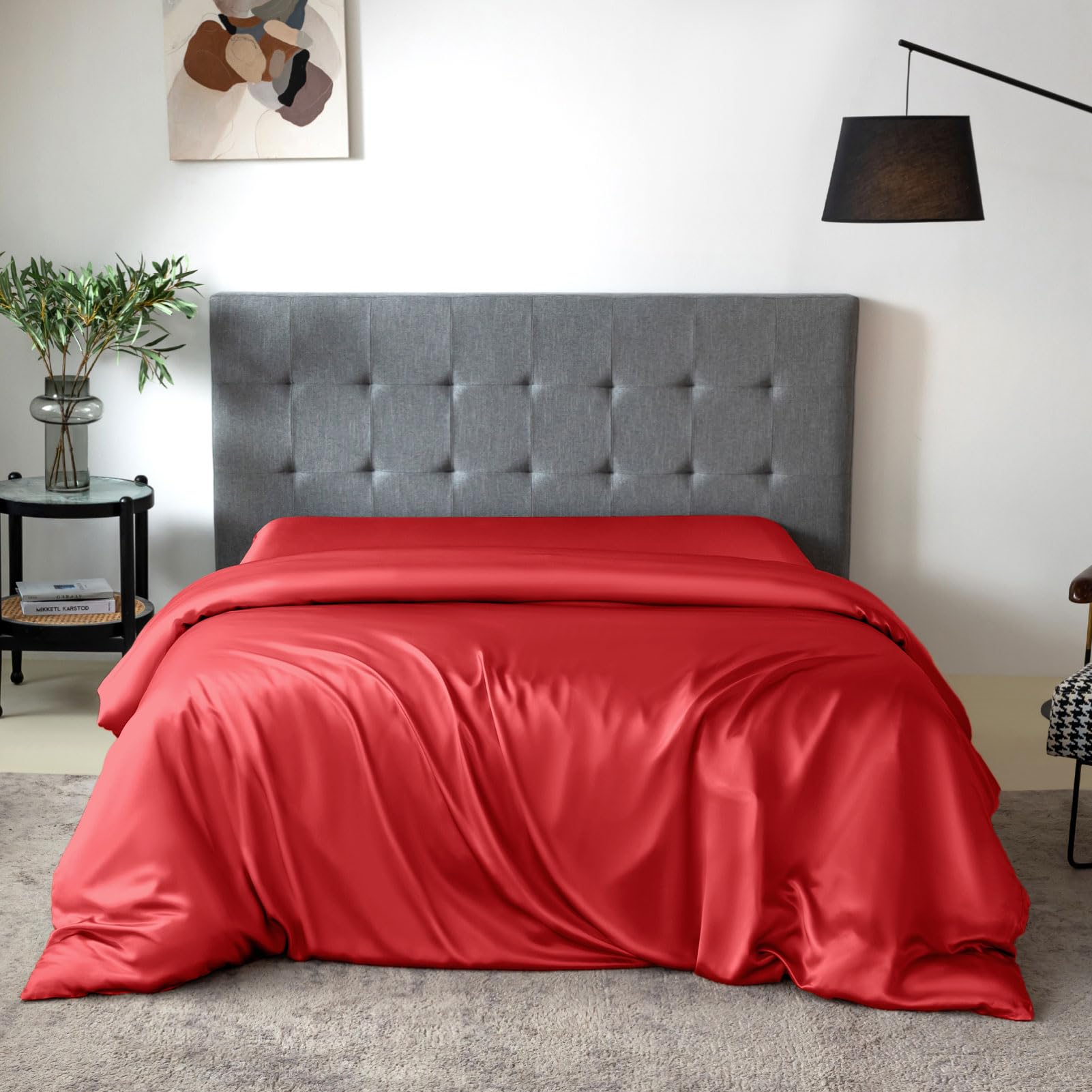 Premium 100% 7A+ Mulberry Silk Duvet Cover - Breathable & Seamless Luxury Bedding with Easy-Care Zipper Closure (Twin Size, Red) | Perfect for Allergy Relief & Temperature Regulation in All Seasons