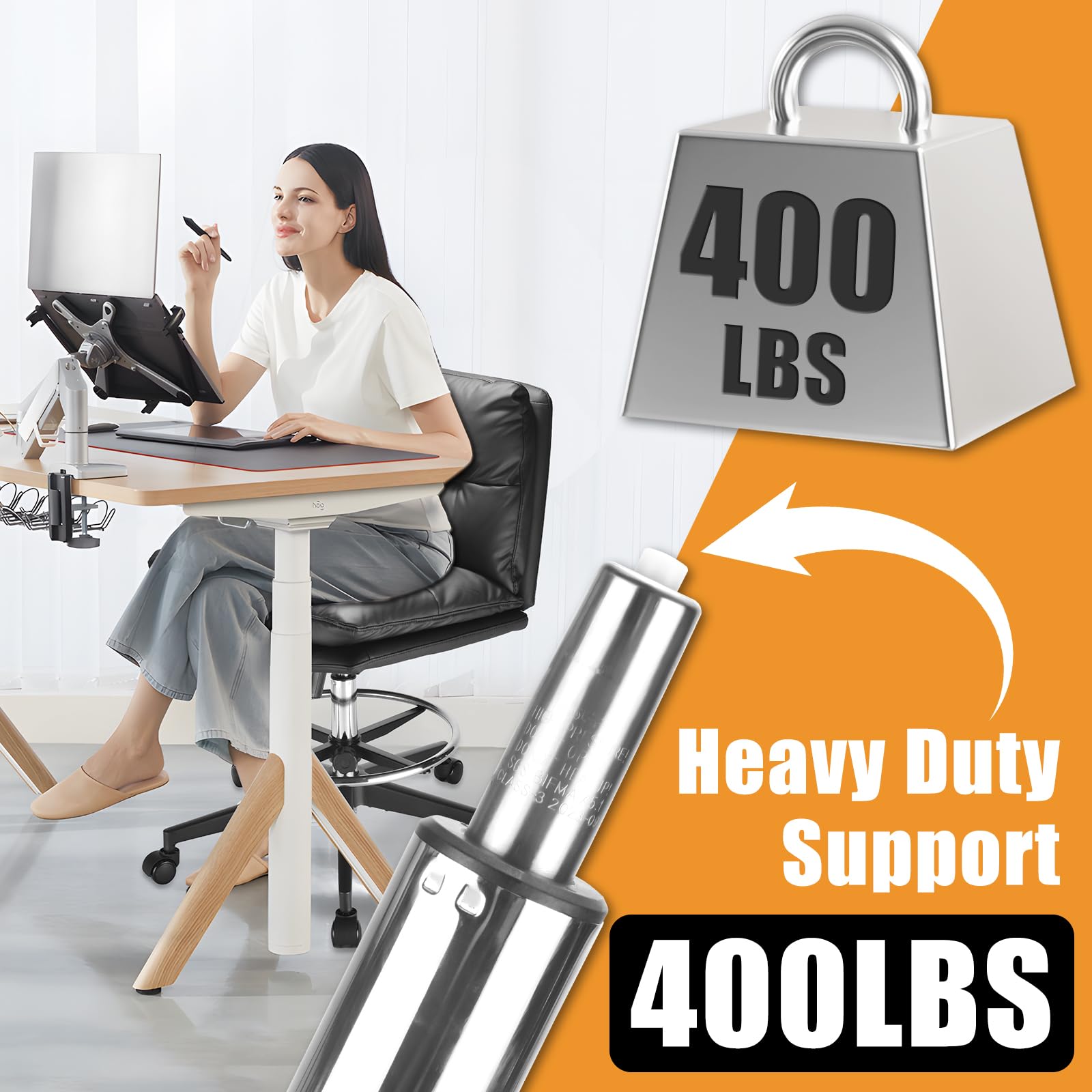 Ergonomic Drafting Chair - Adjustable Height Office Chair with Super Soft Seat Cushion, Footrest Ring & 400LBS Weight Capacity (Black) - Perfect for Standing Desks, Architects, Artists & Home Offices