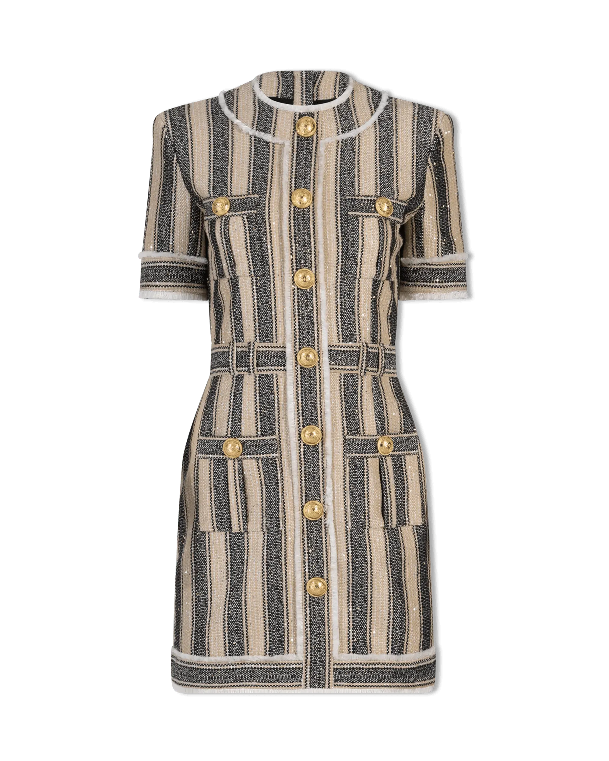 Metallic Striped Piqué Short Sleeve Dress for Women - Stylish & Comfortable Summer Party Outfit