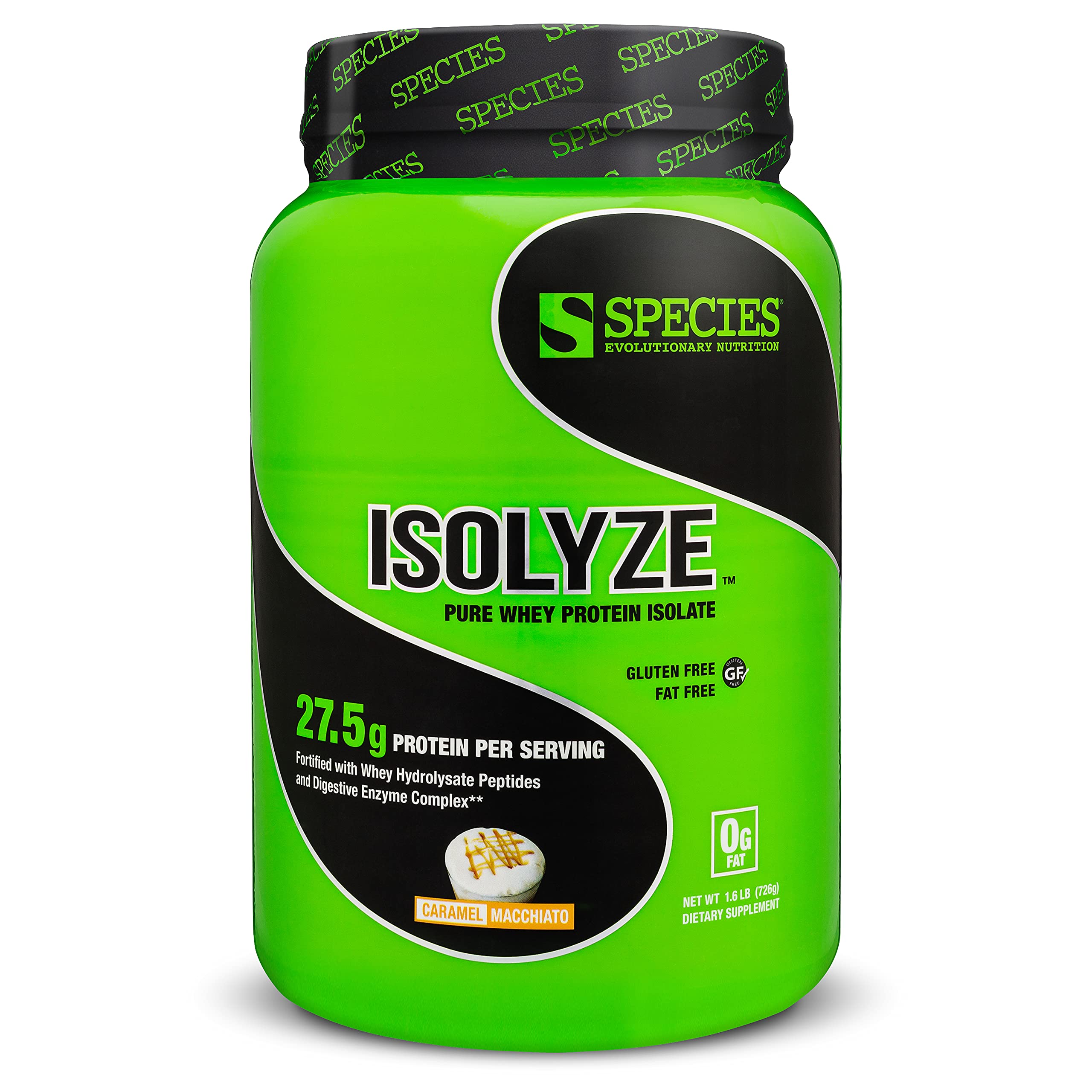 Species Nutrition Isolyze Whey Protein Powder - 100% Pure Whey Isolate for Muscle Growth & Recovery - 27.5g Protein Per Scoop, Sugar Free, Low Fat - Caramel Macchiato Flavor (22 Servings) - Perfect for Post-Workout Recovery, Weight Management & Healthy Lifestyle