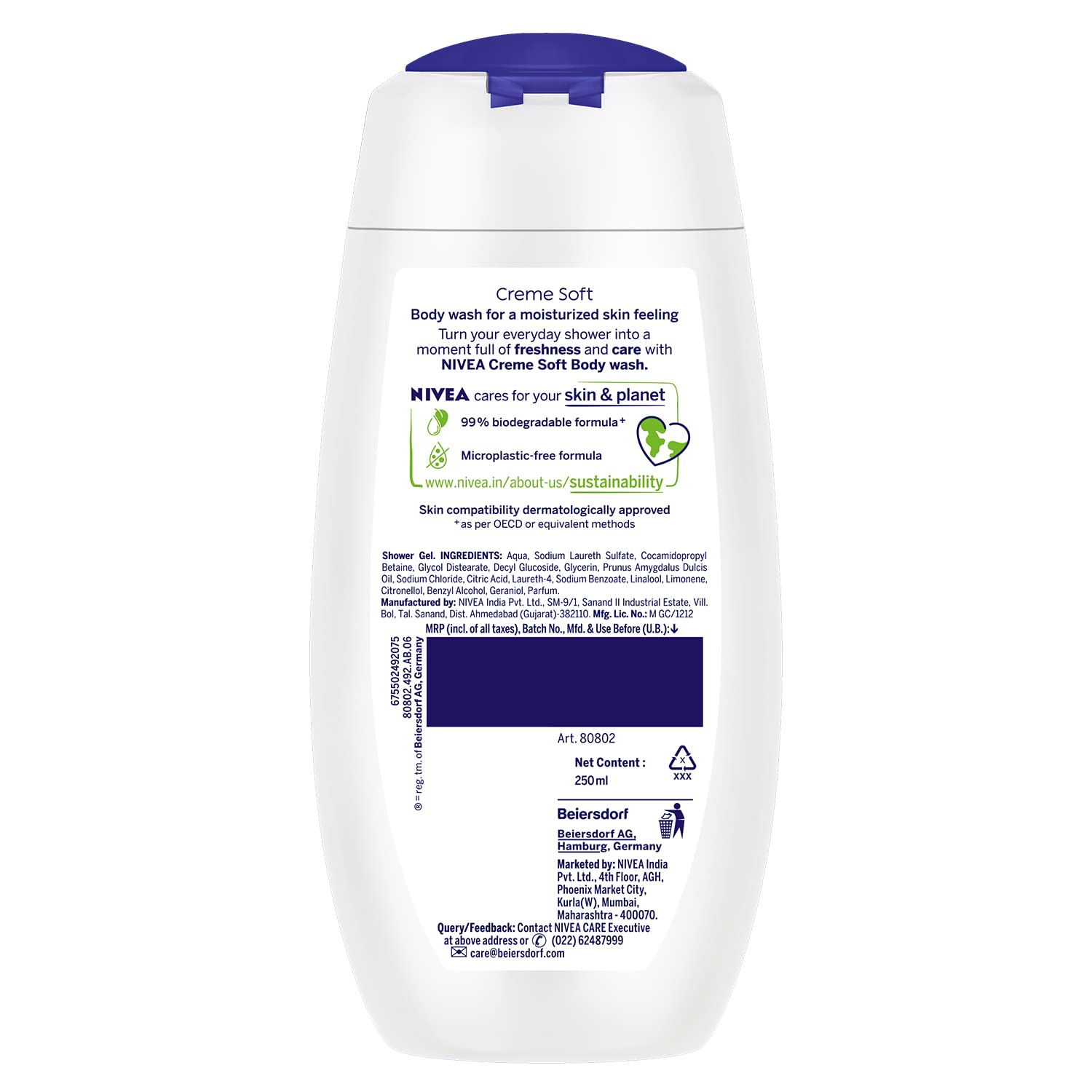 NIVEA Crème Soft 250ml Body Wash with Natural Almond Oil | Moisturizing Shower Gel for Clean & Healthy Skin | Microplastic Free | Perfect for Daily Hydration & Sensitive Skin Care