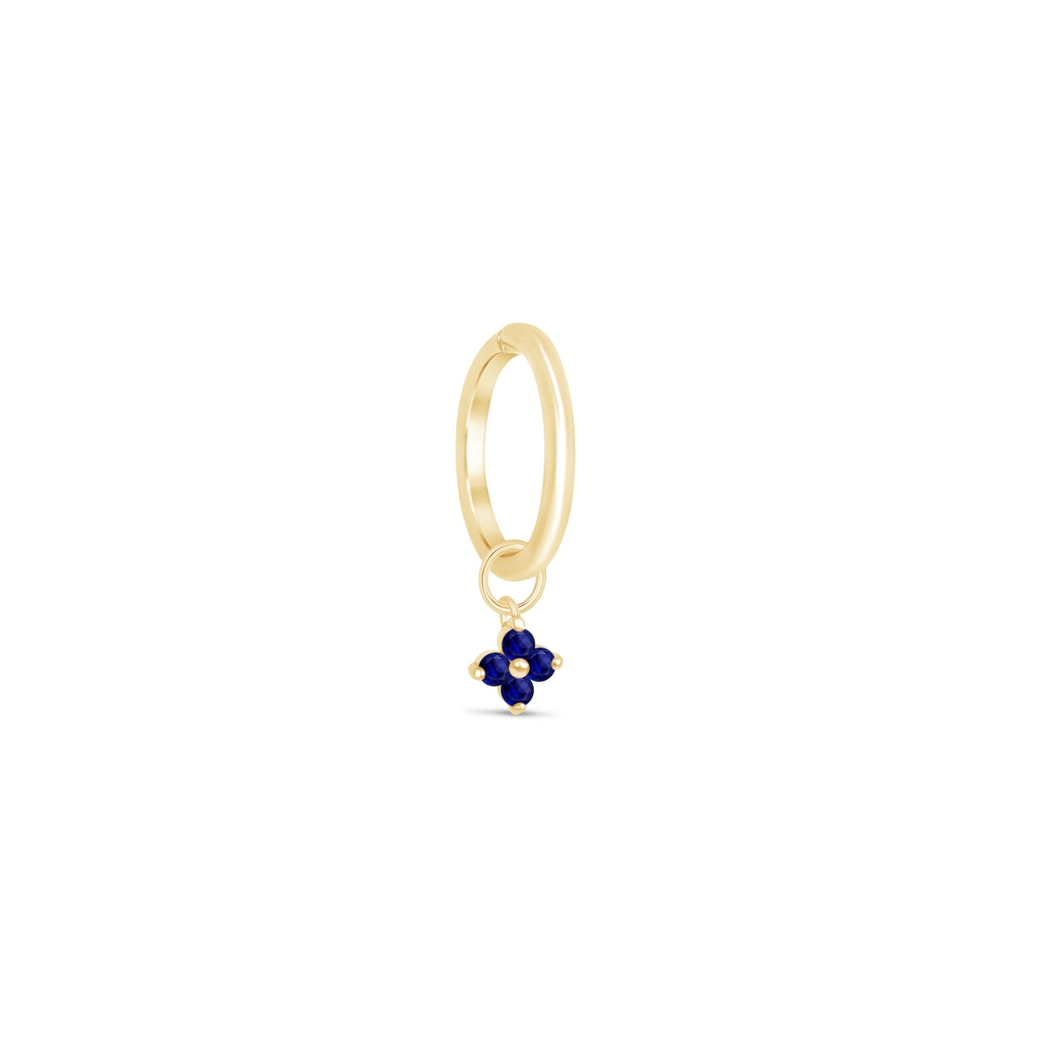 14k Yellow Gold Sapphire Clover Charm Hoop Earrings - Perfect for St. Patrick's Day, Birthdays & Everyday Elegance
