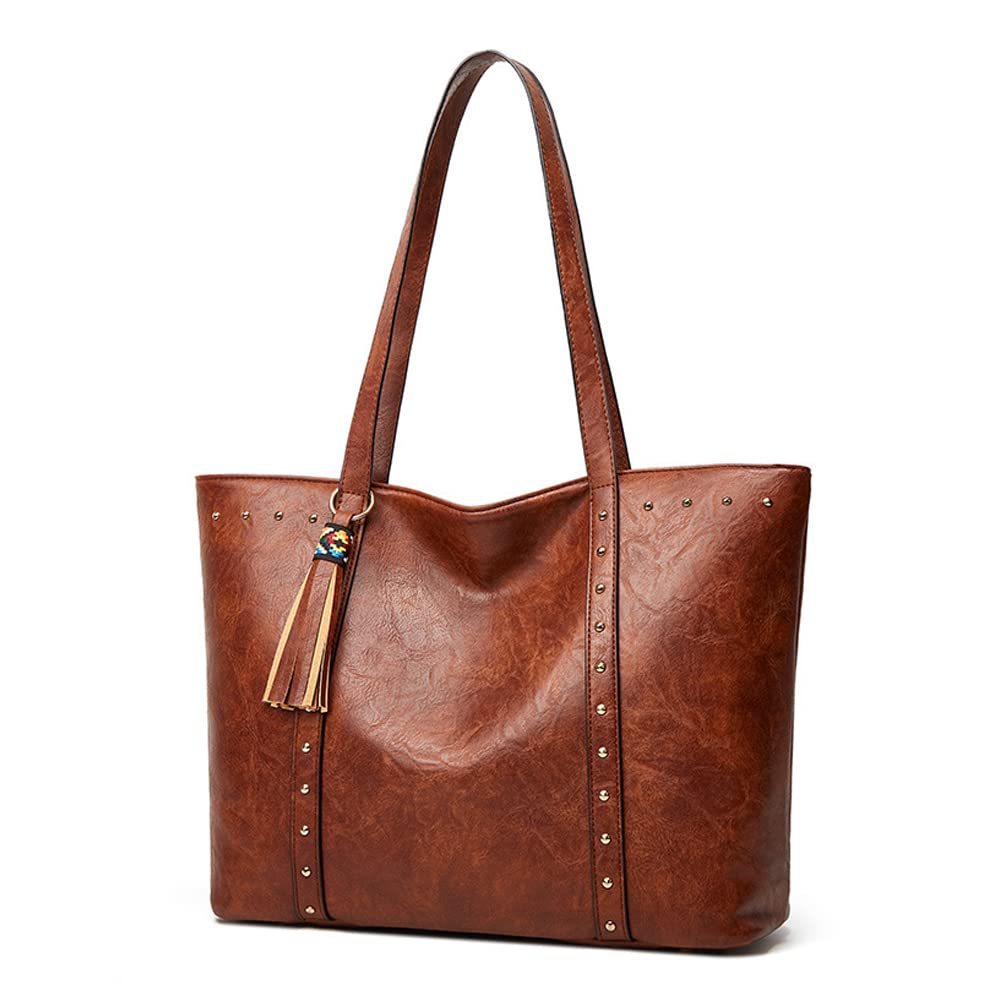 Yohora Women's Retro Leather Tote Bag - Large Capacity Shoulder Handbag for Work, Commute & Travel | Stylish Top Handle Purse for Everyday Use, Office & Shopping
