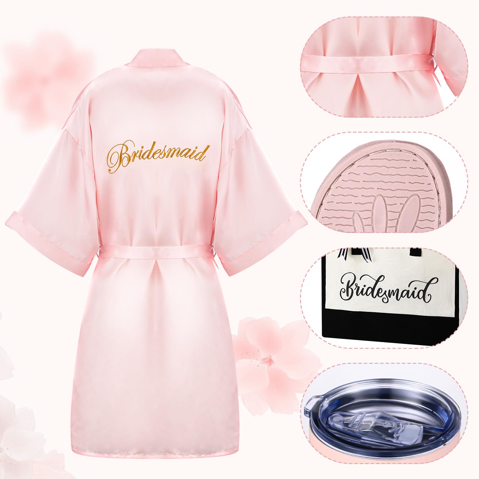 14 Pcs Bridal Party Gift Box Set - Satin Robe, Canvas Tote Bag, Stainless Steel Glasses & Slippers - Perfect Wedding Party Favors, Bachelorette Gifts & Bridesmaid Proposal Ideas