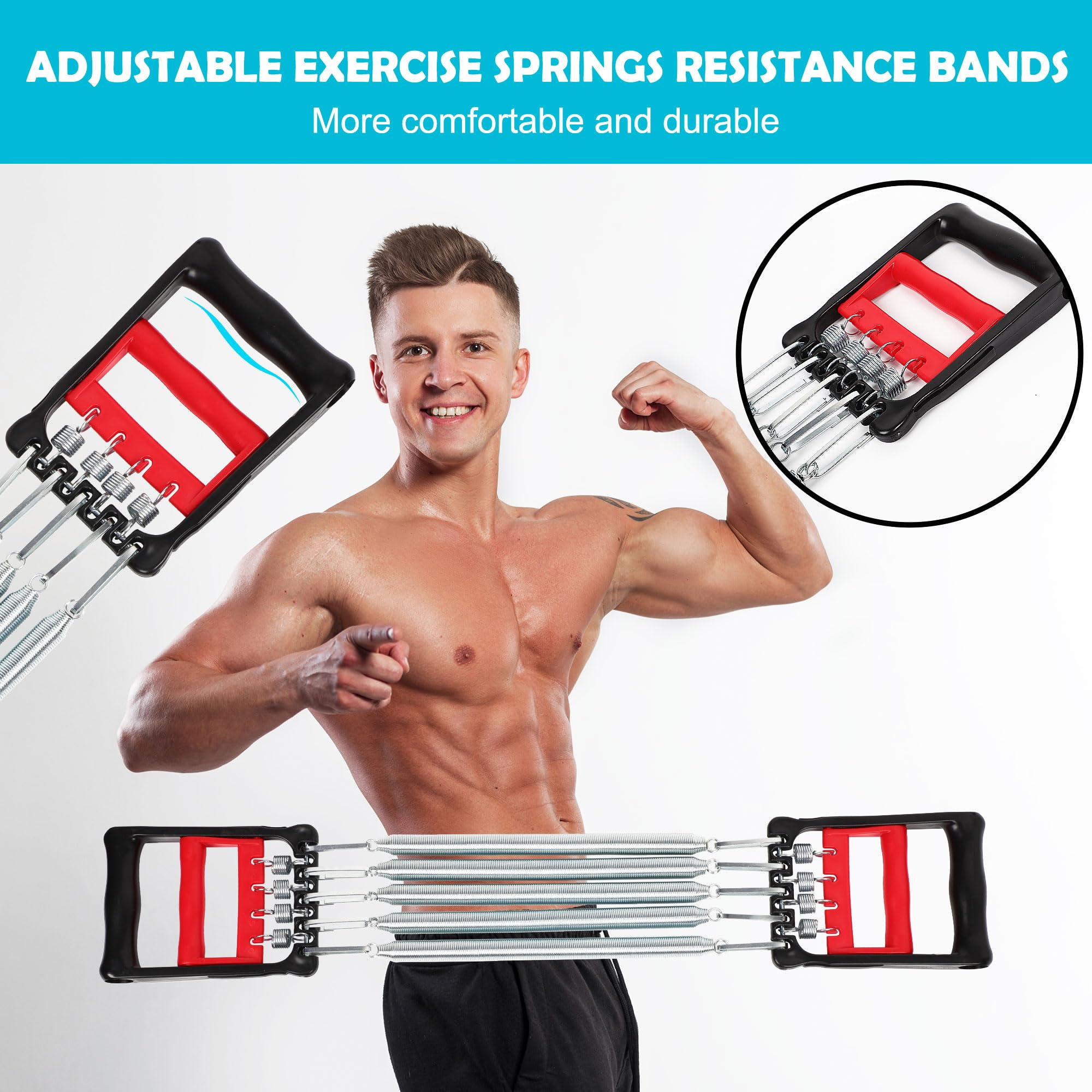 uxcell Adjustable Chest & Arm Expander - 5 Metal Spring Resistance Bands for Home Gym Workout | Strength Training Equipment for Men & Women | Perfect for Muscle Building, Physical Therapy & Home Fitness (Red & Black)